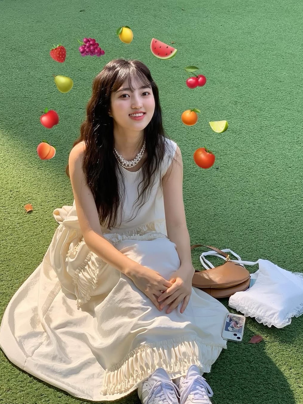 FARVEN Hazel Ruffle Dress Cream Ivory 착용 스타일 - 2