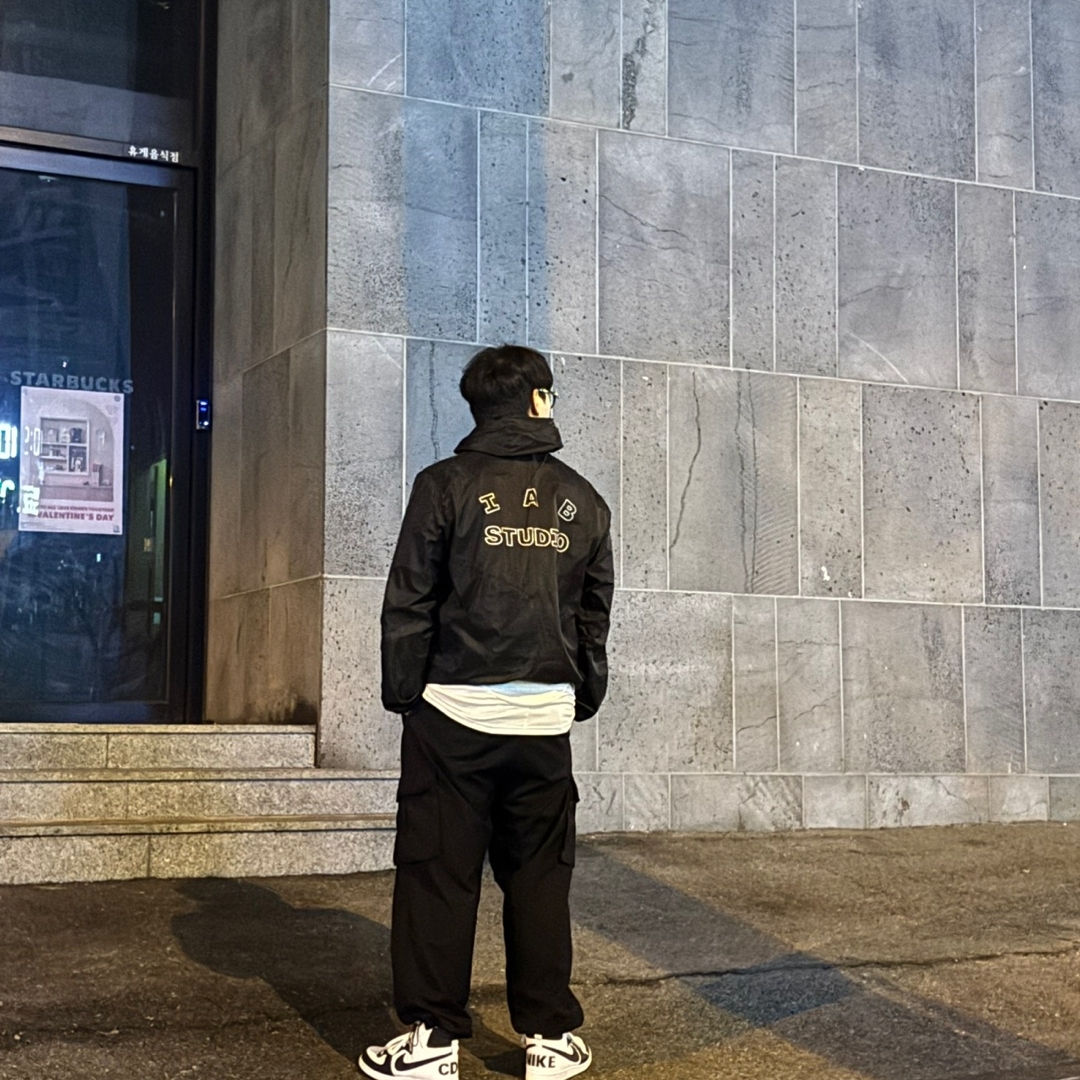 IAB Studio Ripstop Wind Jacket Black, Nike x Comme des Garcons Homme Plus Terminator High Black 착용 스타일 - 2