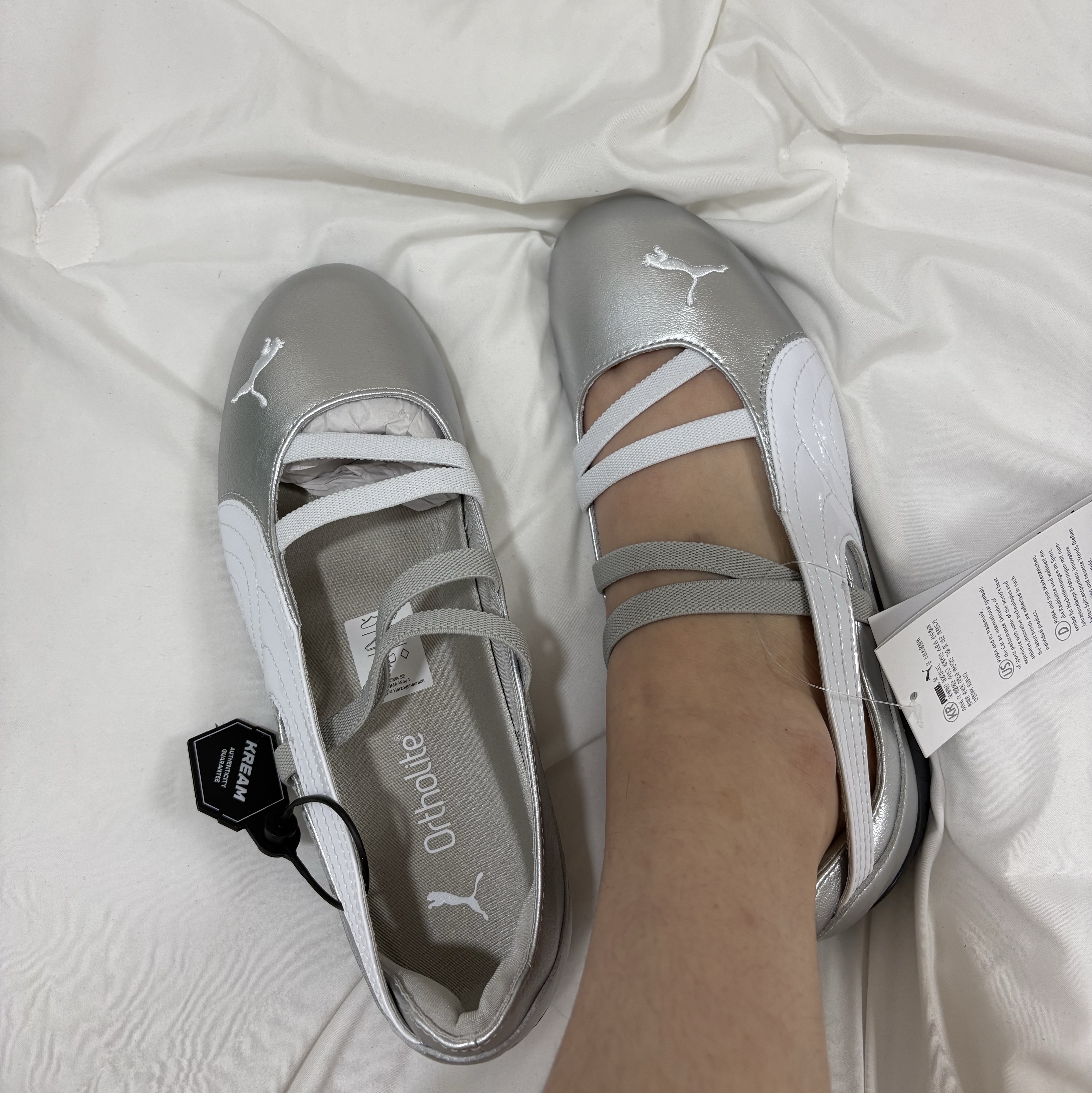 (W) Puma Speedcat Ballet Metallic Puma Silver Puma White 착용 스타일 - 4