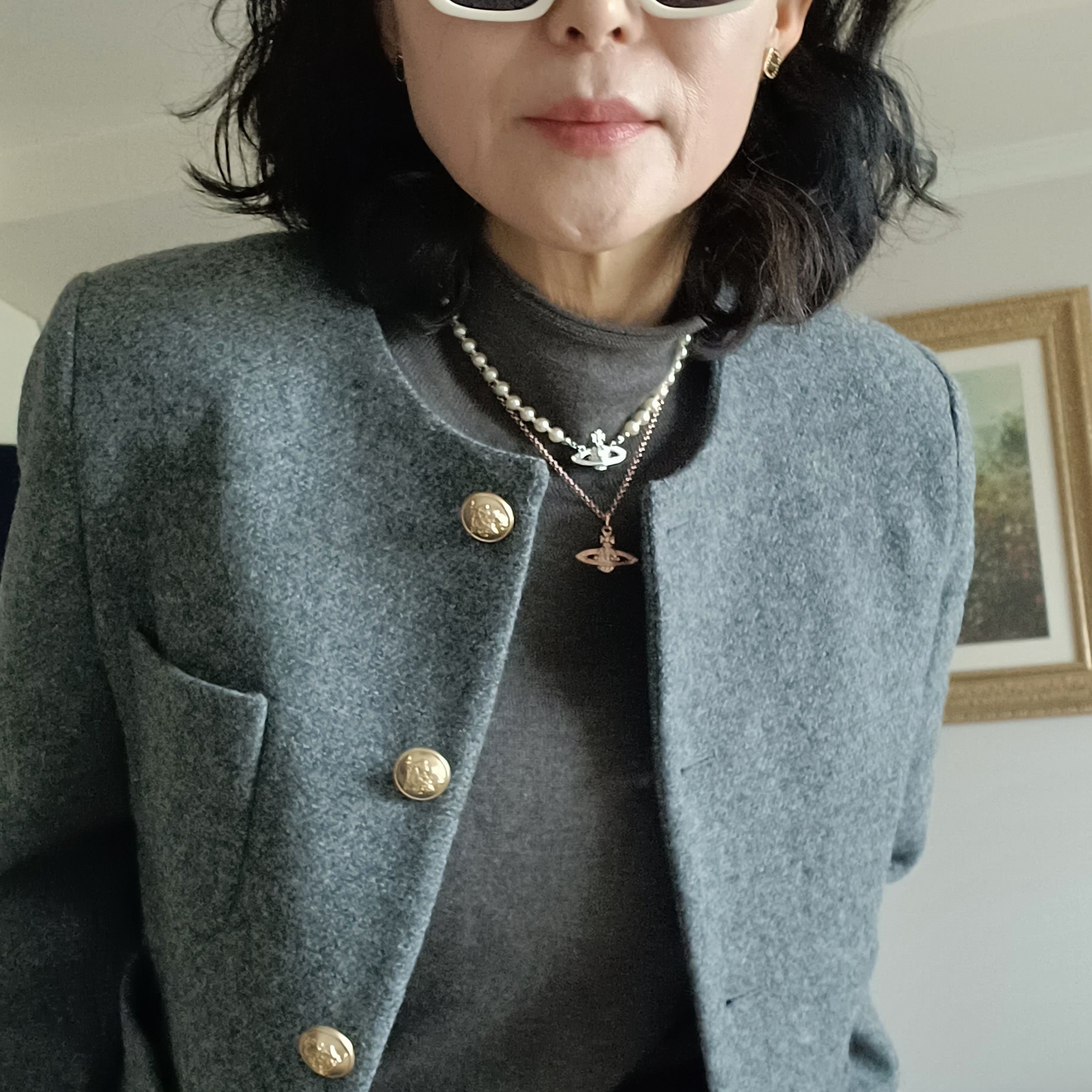 비비안 웨스트우드 미니 바스 릴리프 펜던트 핑크 골드, 비비안 웨스트우드 미니 바스 릴리프 초커 실버 착용 스타일