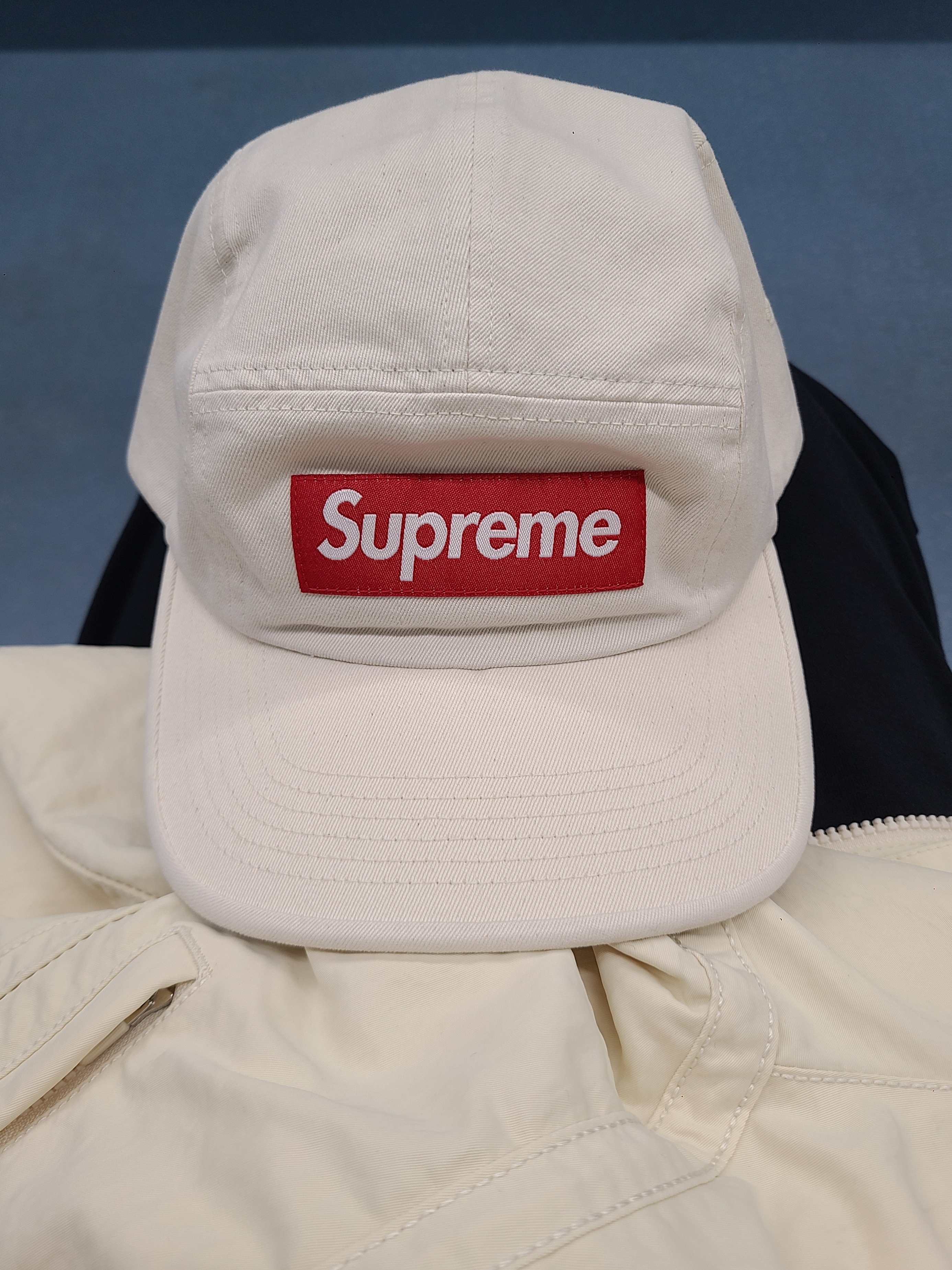 Supreme Washed Chino Twill Camp Cap Natural - 24SS, Nike x Fear of God Basketball Jacket String 착용 스타일 - 1