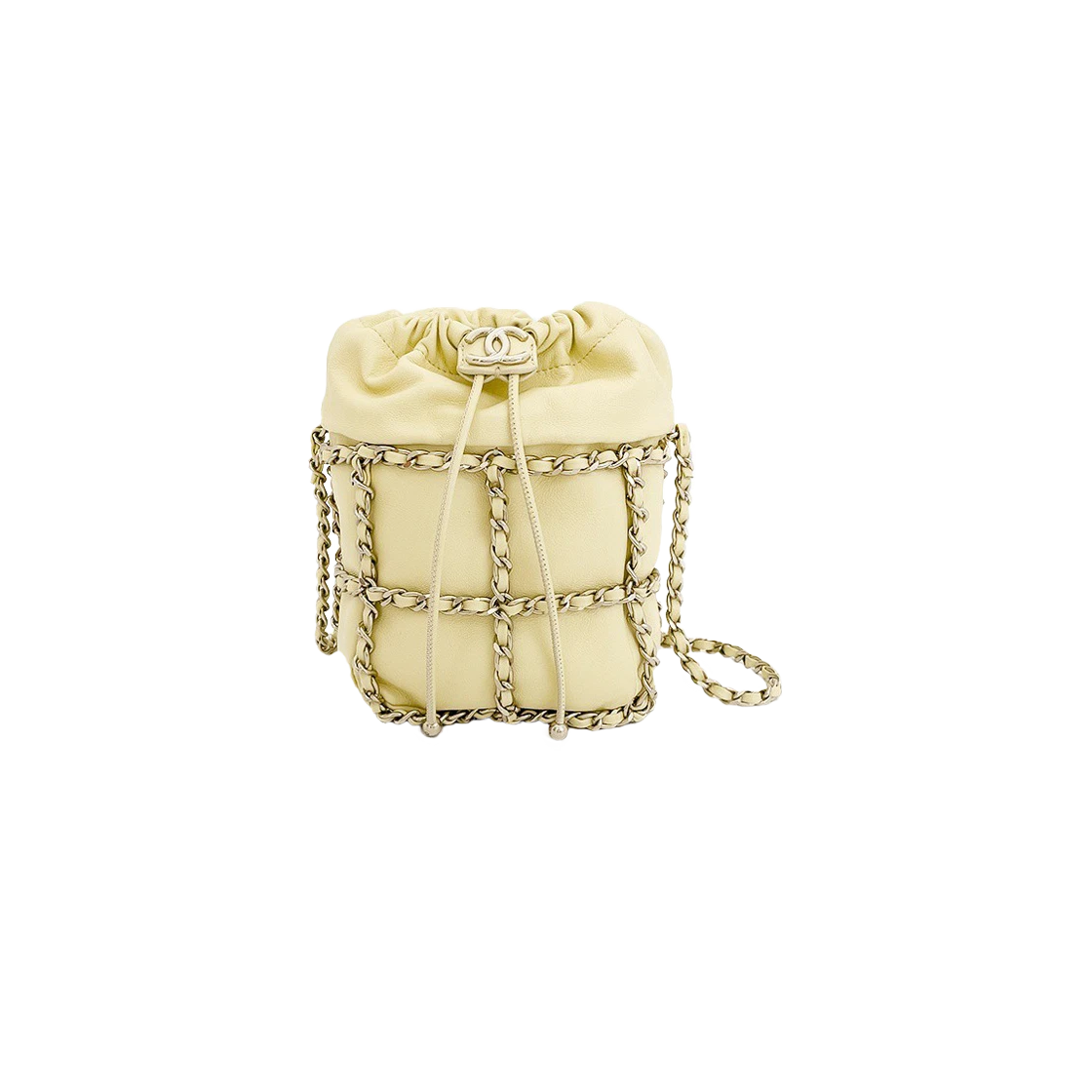 샤넬 체인 네트 버킷백 라이트옐로우 샴페인골드 램스킨 | CHANEL Boutique | KREAM Chanel Chain Net Bucket Bag Light Yellow... 