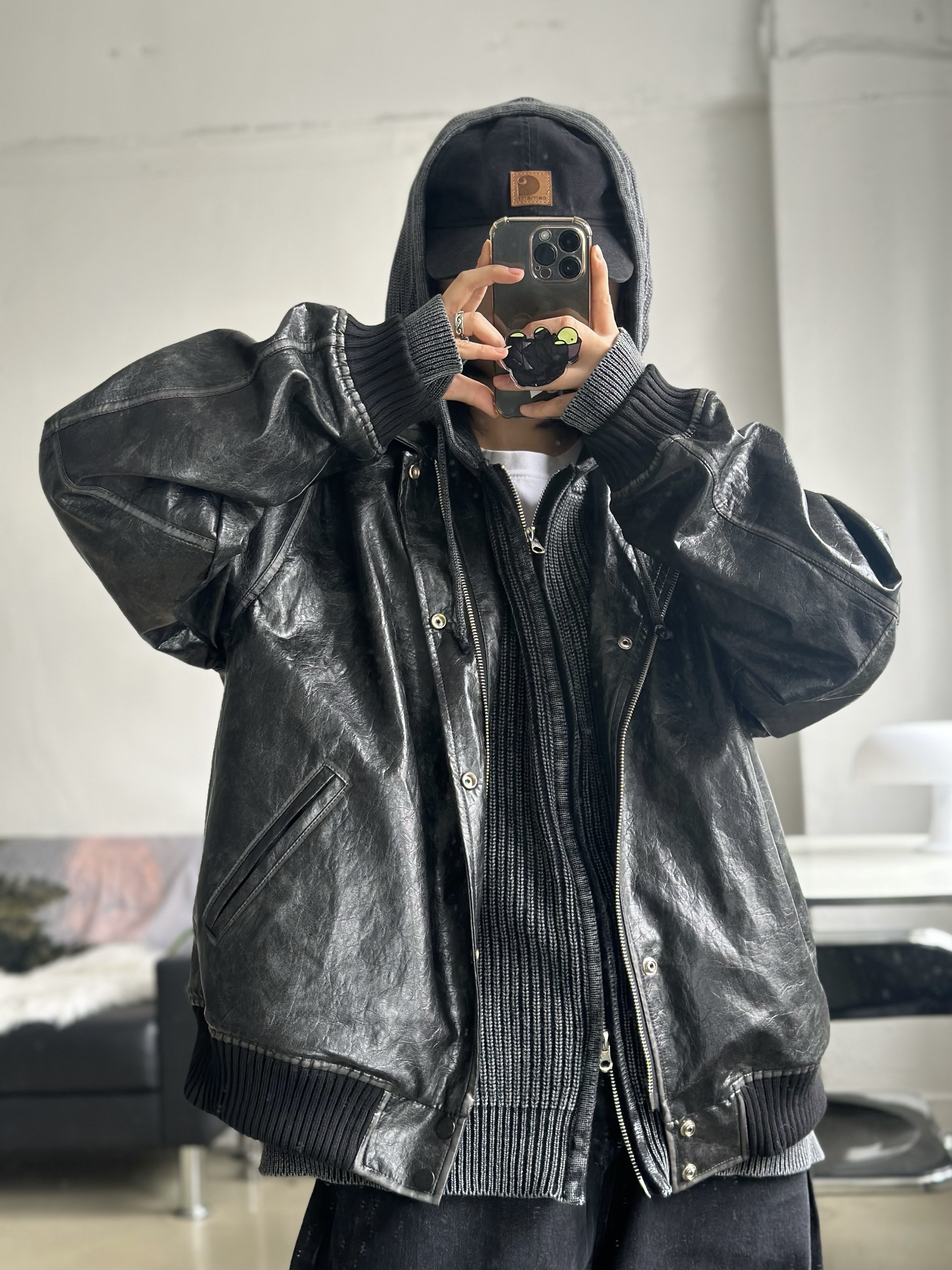 (W) Nike Air Force 1 '07 Low Triple Black, Carhartt Canvas Cap Black 착용 스타일 - 6