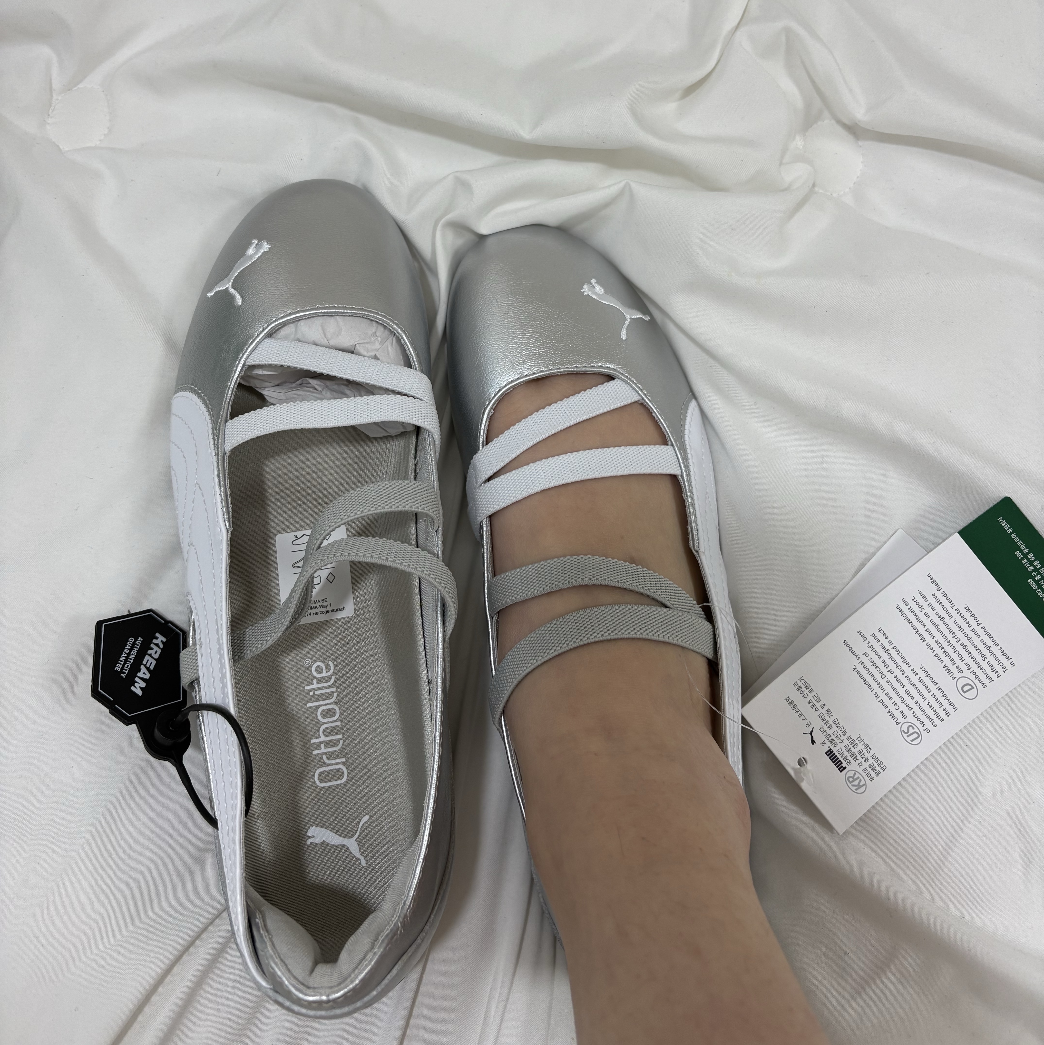 (W) Puma Speedcat Ballet Metallic Puma Silver Puma White 착용 스타일 - 5