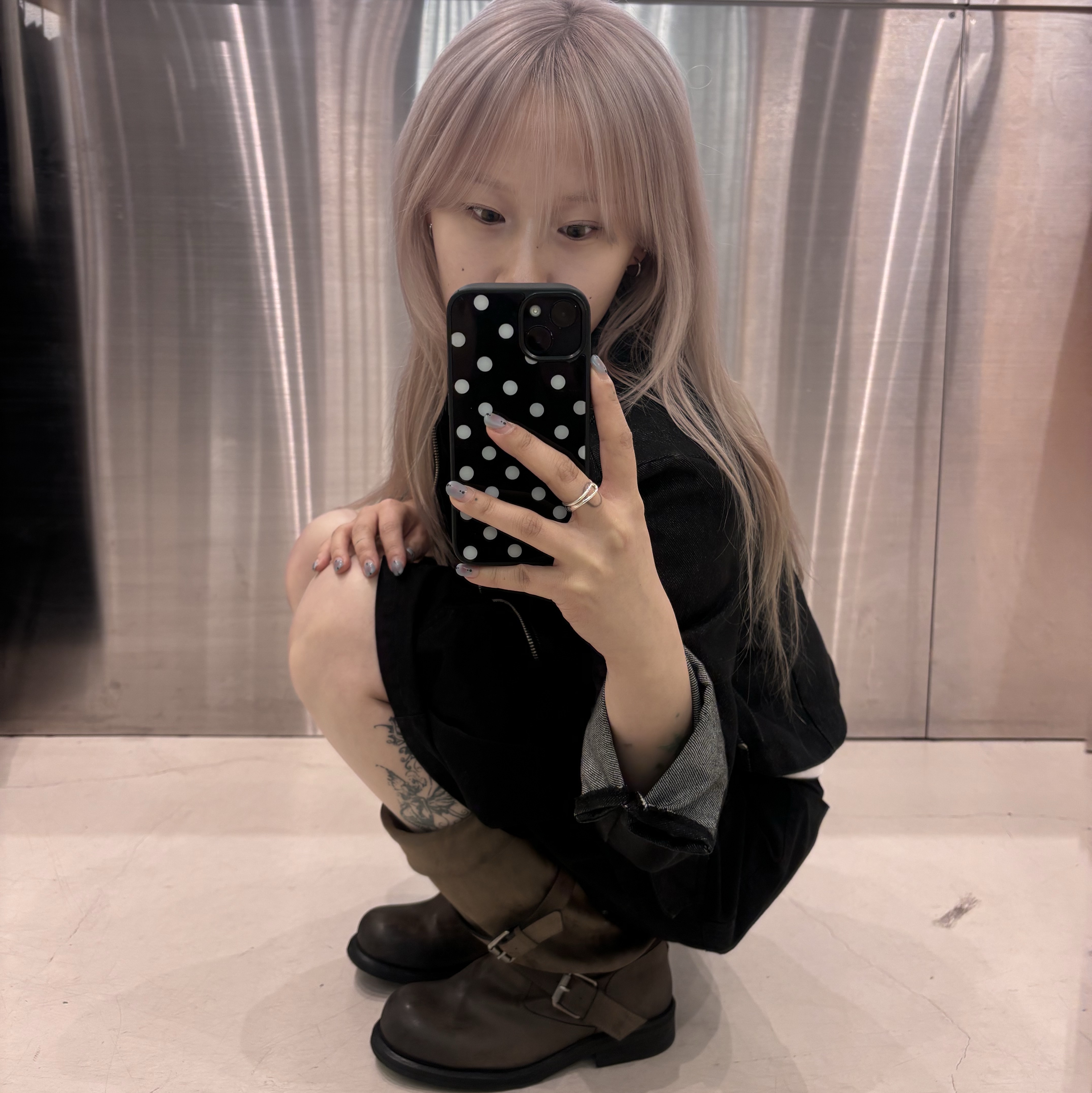 [6% 적립] NegativeThree  Slouchy Long Boots Washed Brown 착용 스타일 - 1