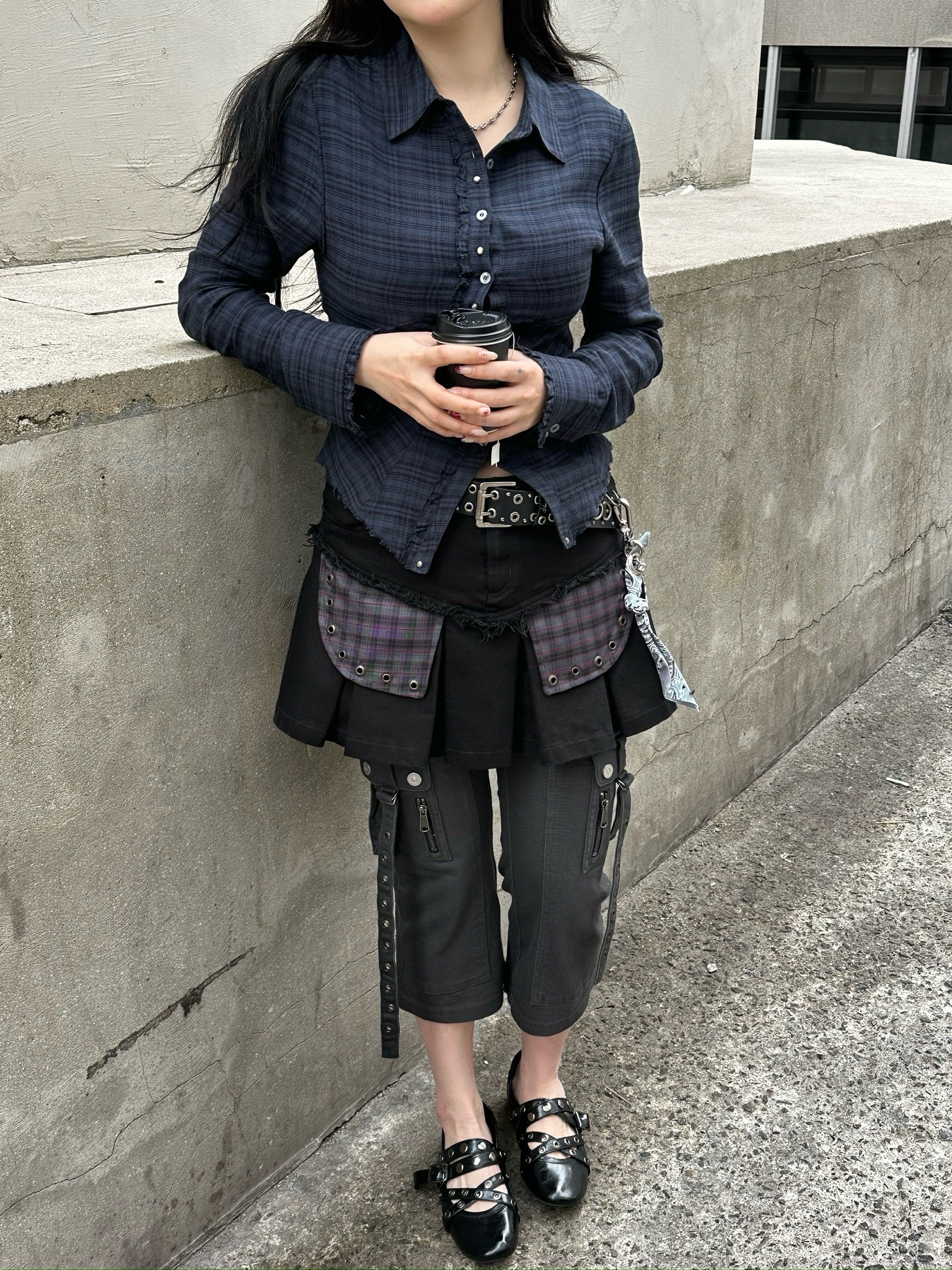 Vacant Archive Hadi Fitted Check Shirt Navy, Vacant Archive Hadi Fitted Check Shirt Purple 착용 스타일