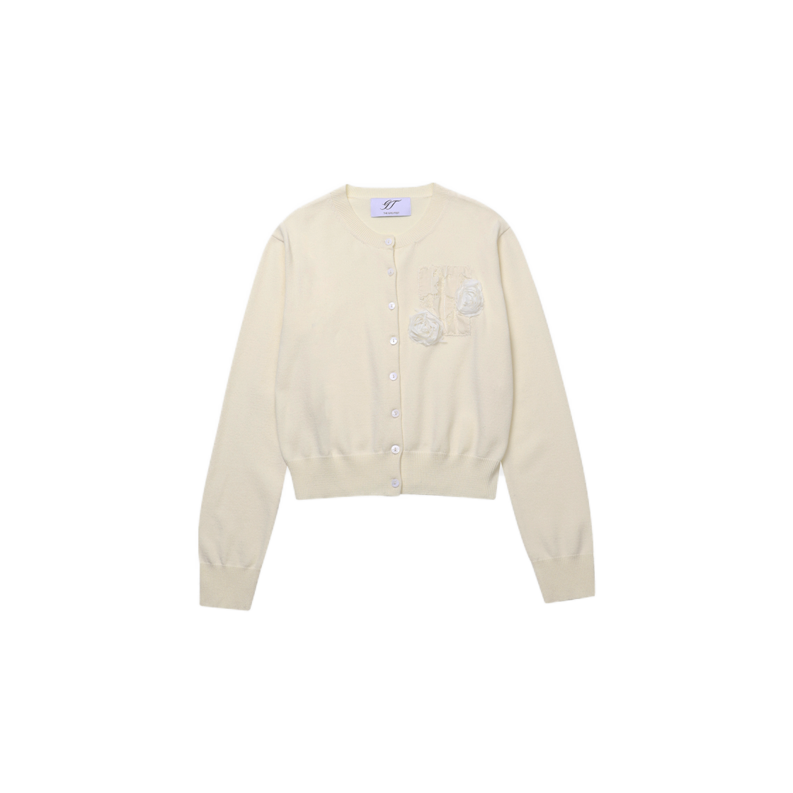 GT25SS06 IV The Greatest Crop Rose Patch Cardigan Ivory