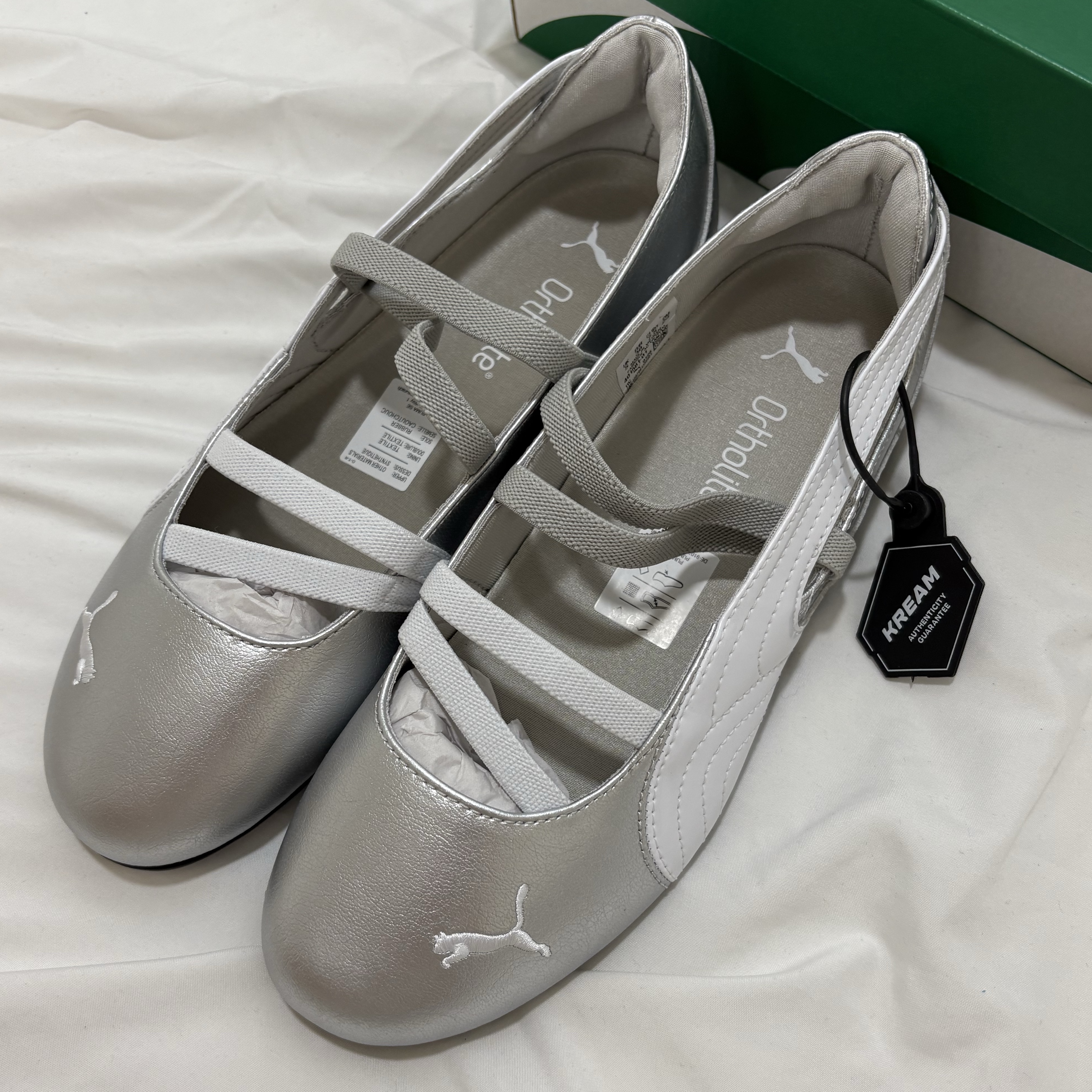 (W) Puma Speedcat Ballet Metallic Puma Silver Puma White 착용 스타일 - 3