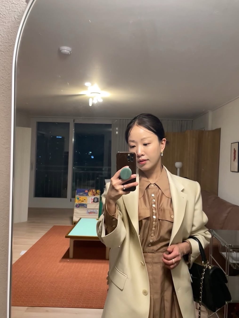 FARVEN Wool Silk Jacket Cream Ivory 착용 스타일 - 2