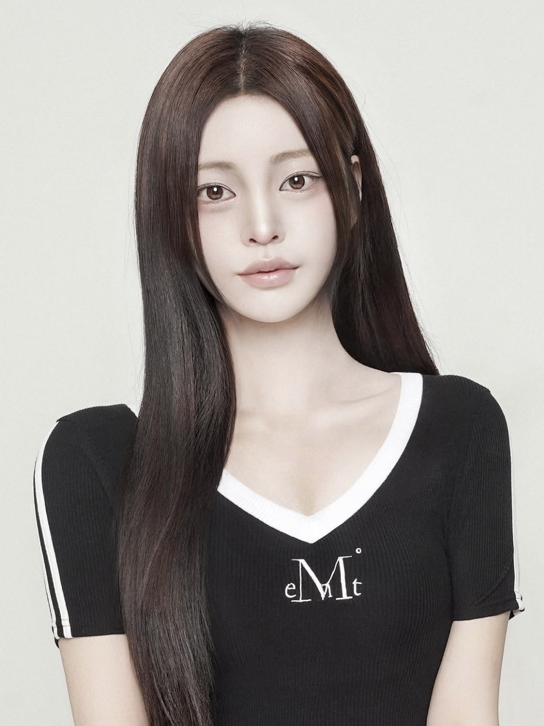 MUCENT Binding Track Line Half Sleeve T Black 착용 스타일 - 1