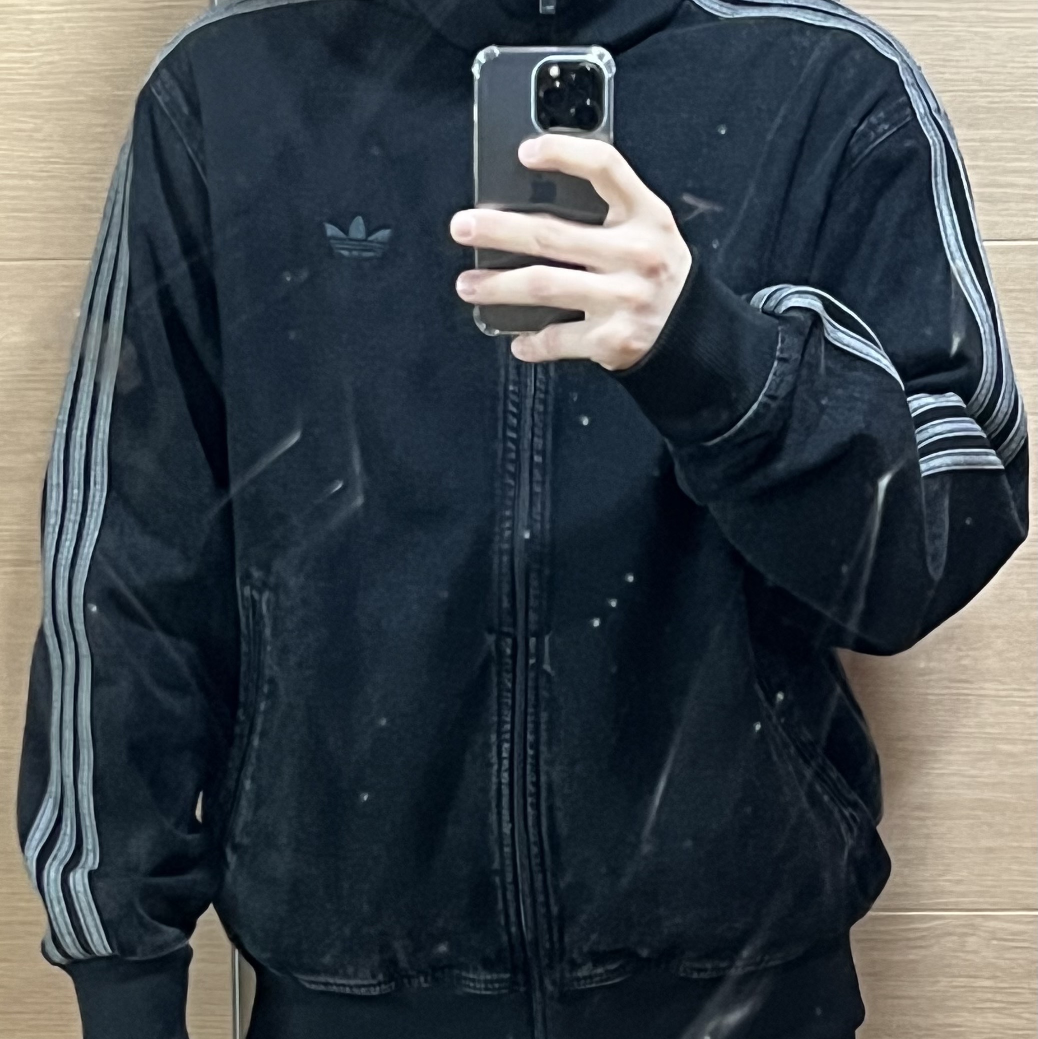 Adidas Adicolor Denim Firebird Track Top True Black Denim  - KR Sizing 착용 스타일