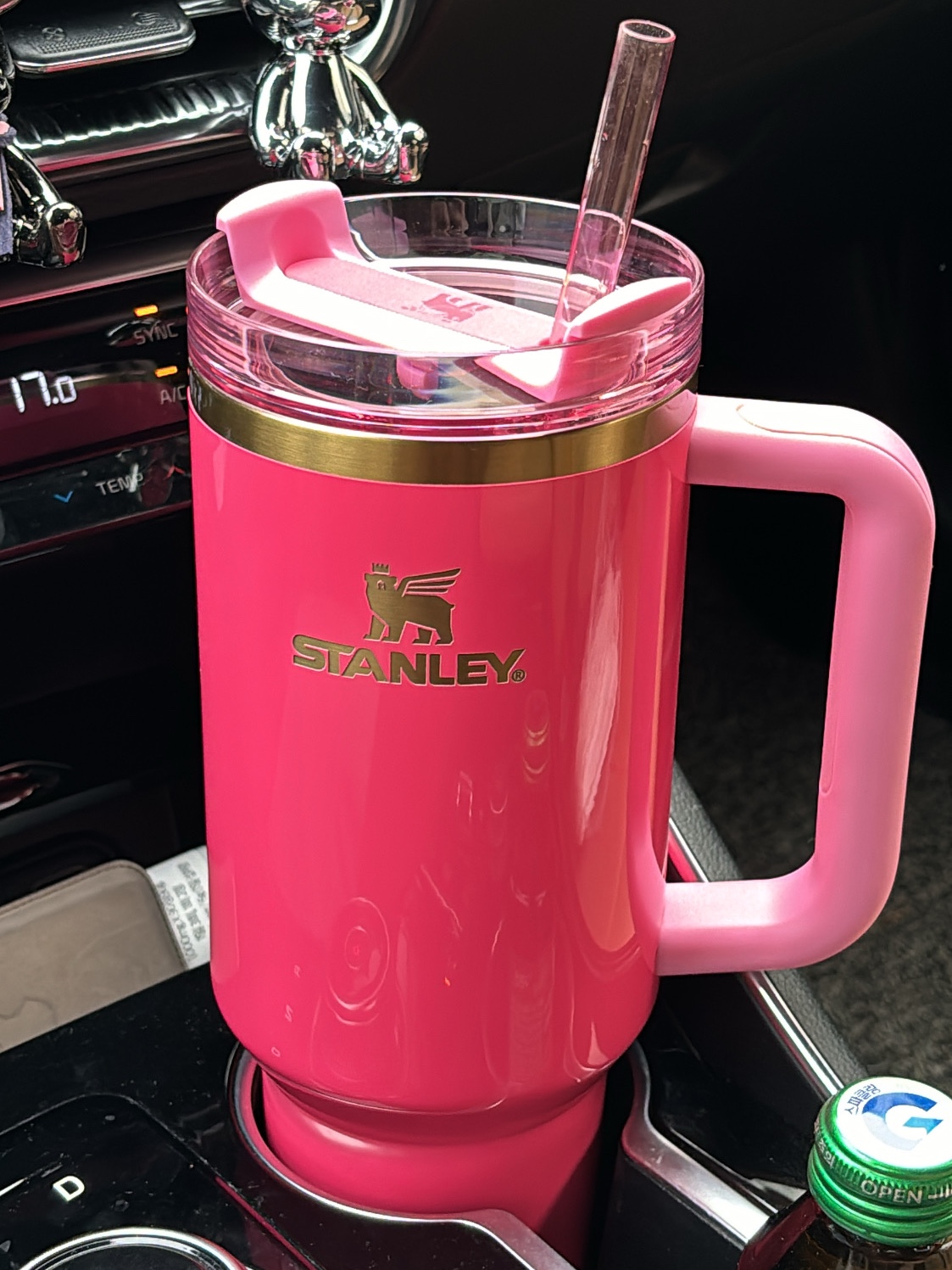 Stanley Quencher H2.0 FlowState Tumbler 887ml Pink Parade 착용 스타일