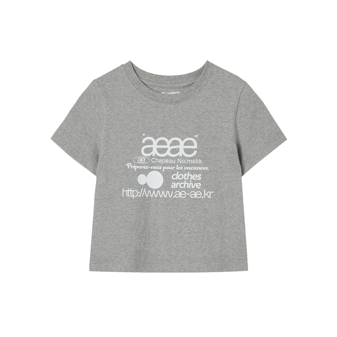 에이이에이이 웹 로고 크롭 티셔츠 멜란지 그레이