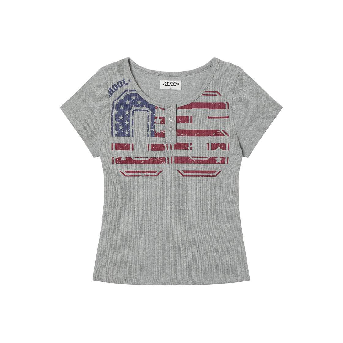 에이이에이이 유에스에이 배너 헨리넥 티 멜란지 그레이(AEAE Usa Banner Henly Neck Tee Melange Grey)