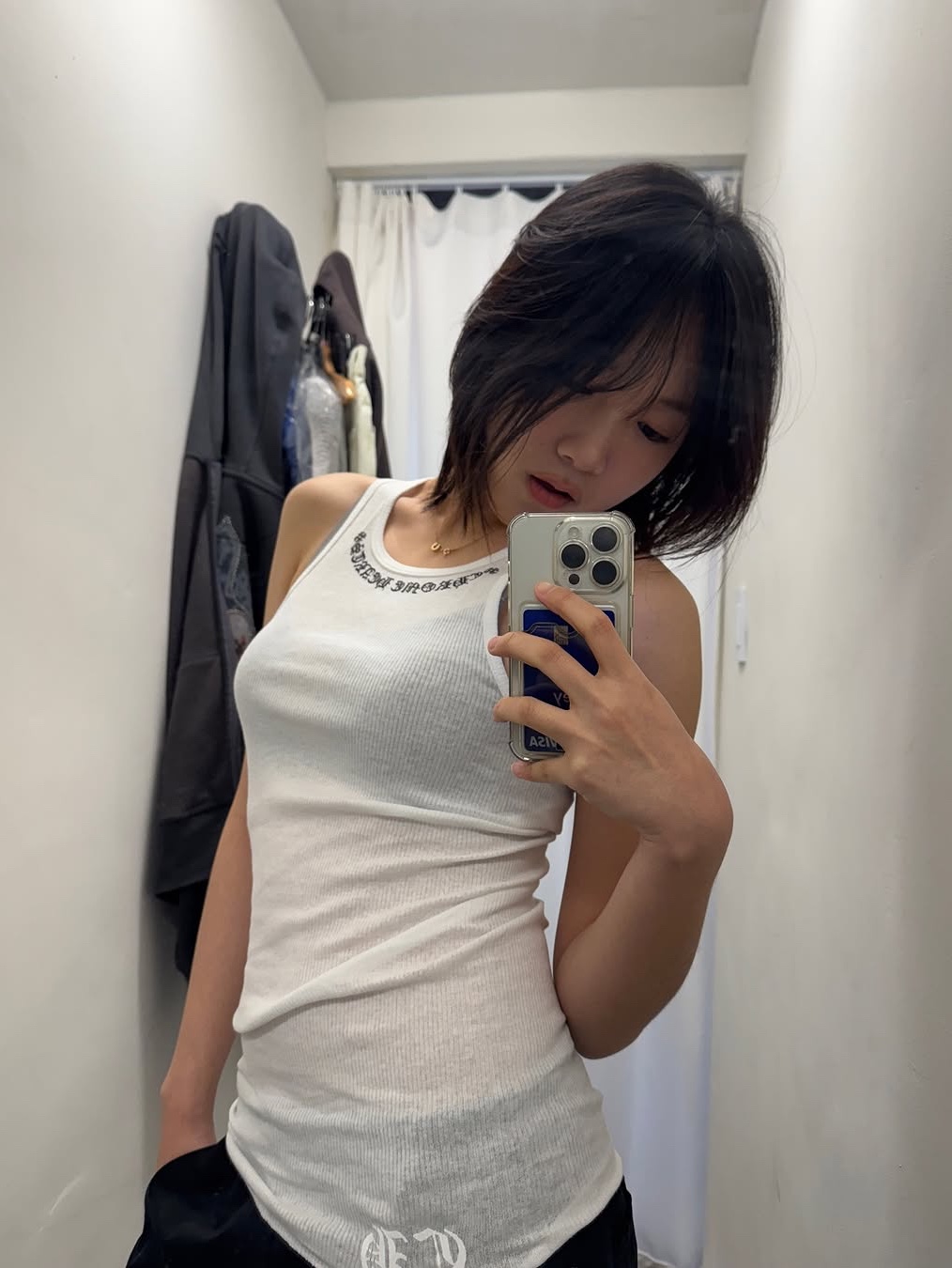 Chrome Hearts Love You Rib Tank White, Stussy S Loose Knit Sweater Blue 착용 스타일 - 2