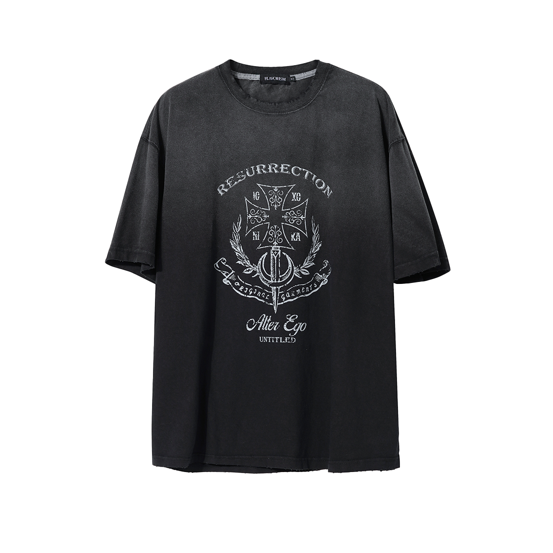 TT0088 Flavorism VTG Washed Destroyed T-Shirt Faded Black