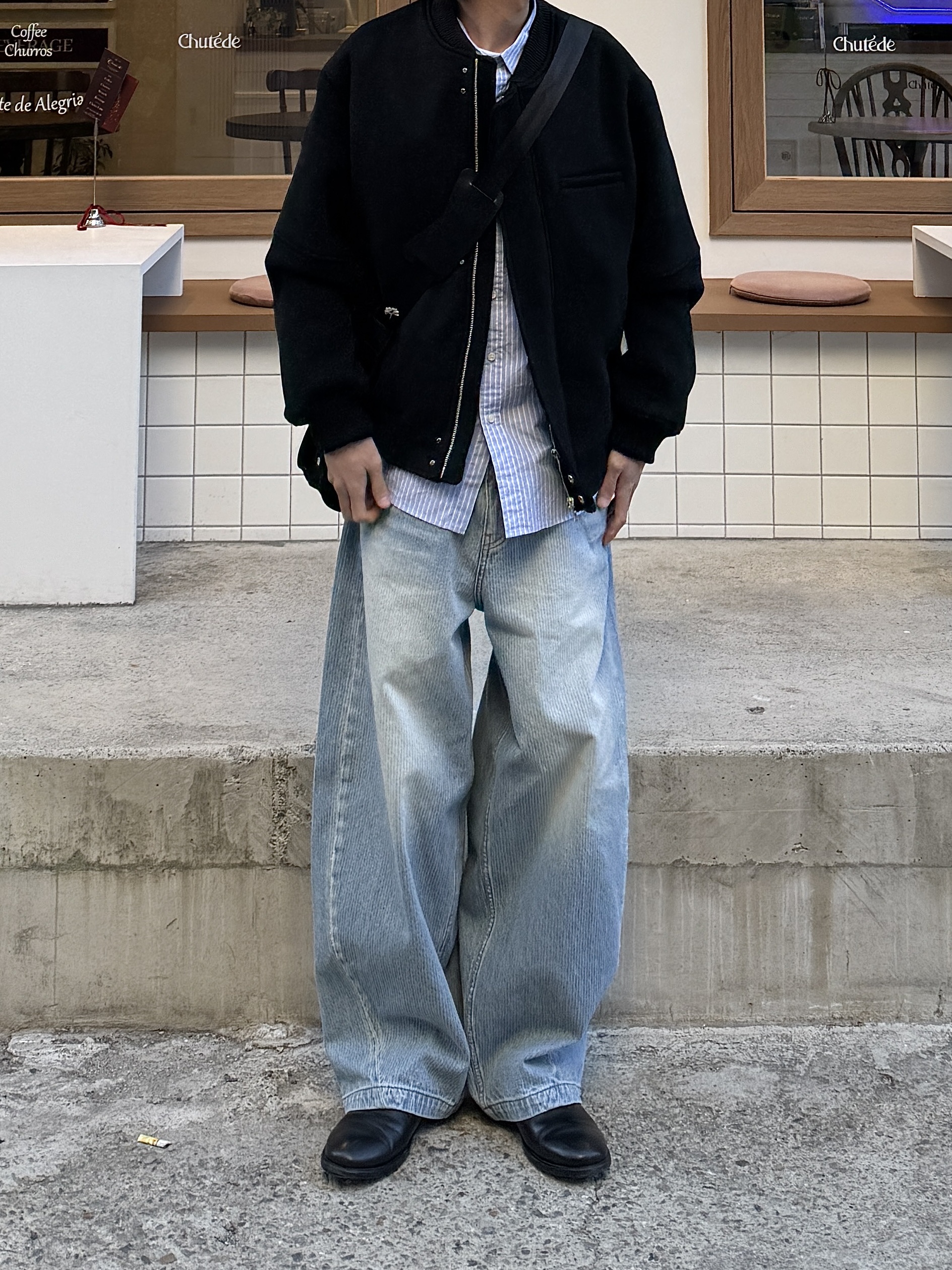 noun Corduroy Denim Pants Light Blue 착용 스타일 - 4