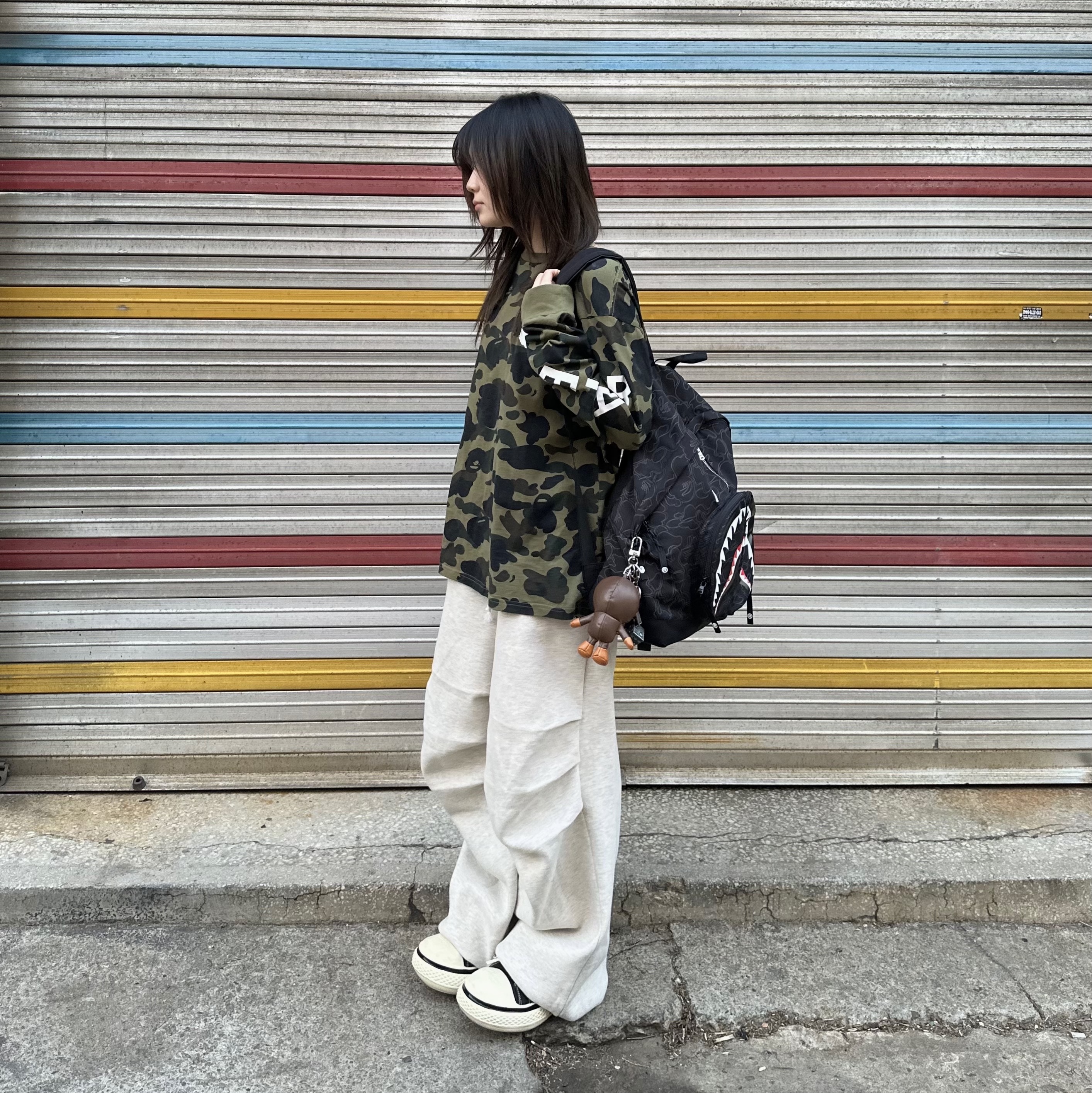 (W) BAPE ABC Camo L/S T-Shirt Green, Old Order x Disney Big Head Canvas Mickey 착용 스타일 - 5