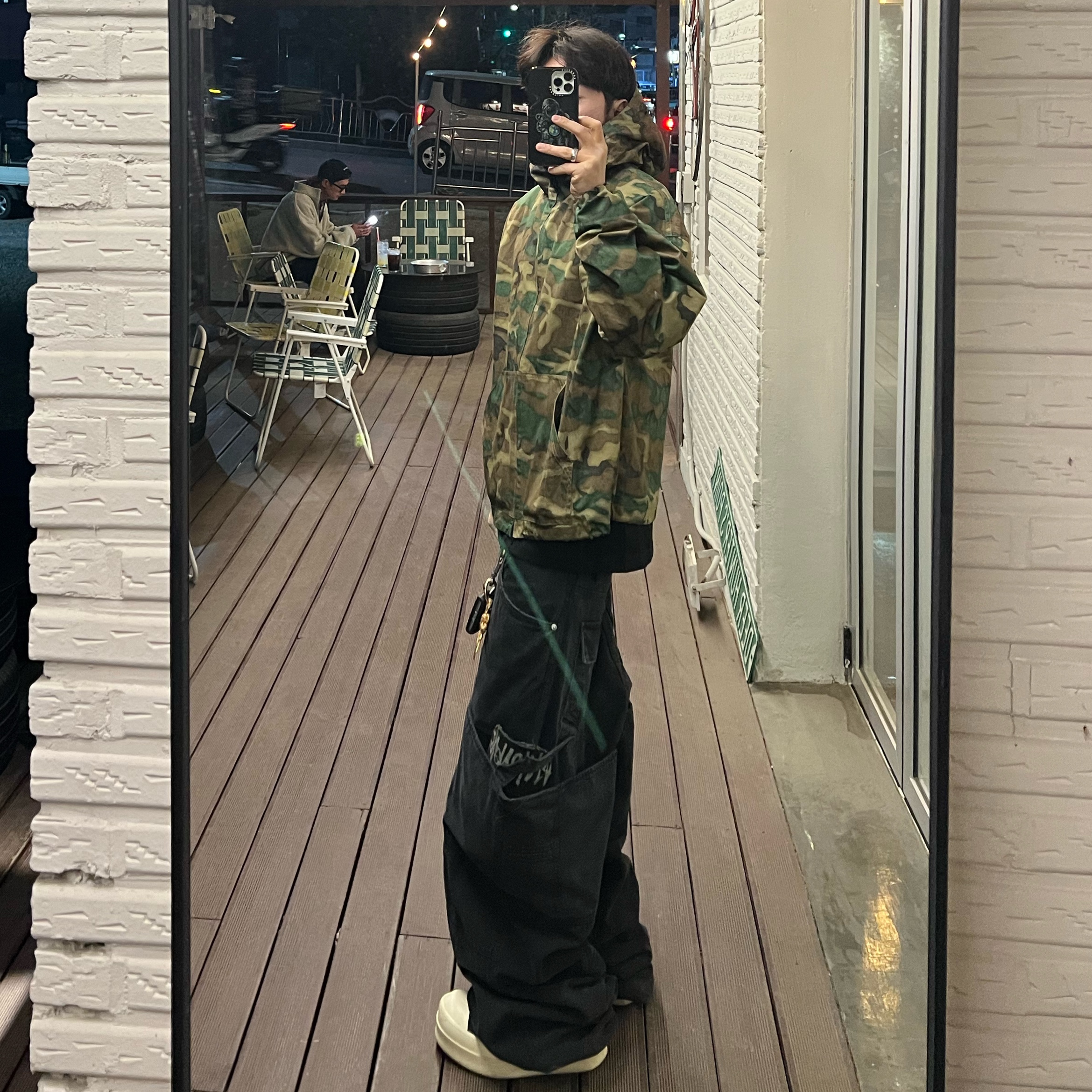 Nonnod Double Knee Cover Pants Vintage Beige, Nonnod Zip Jacket Camo 착용 스타일