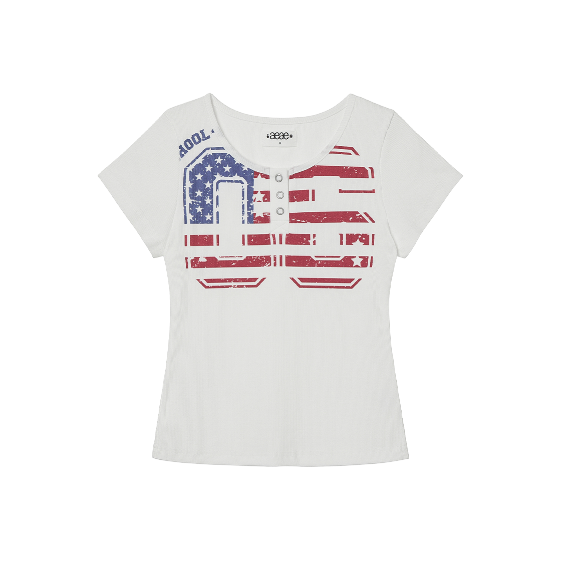 에이이에이이 유에스에이 배너 헨리넥 티 화이트(AEAE Usa Banner Henly Neck Tee White)