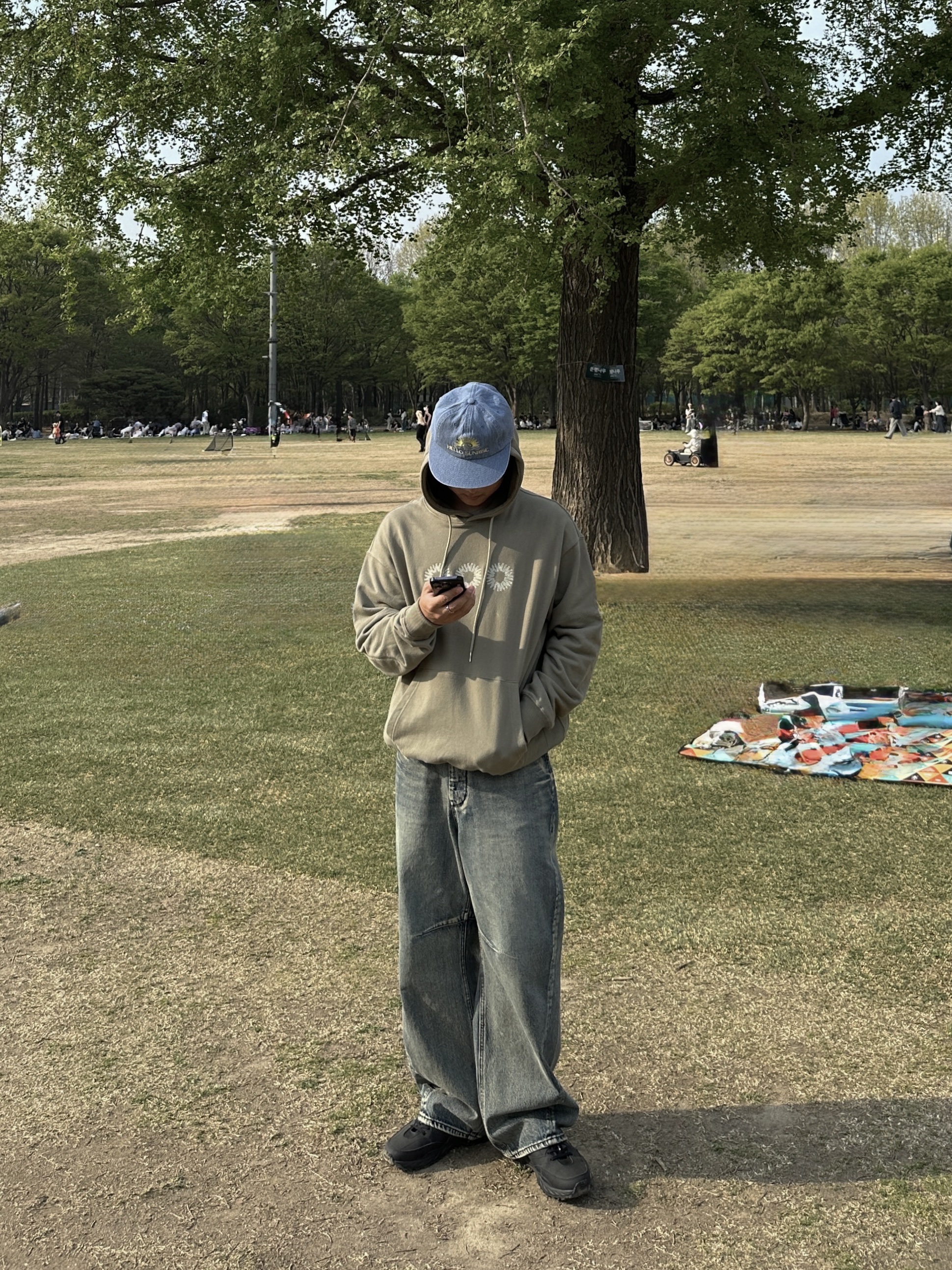 Hello Sunrise Washed OG Logo 6Panel Cap Denim Blue 착용 스타일 - 1