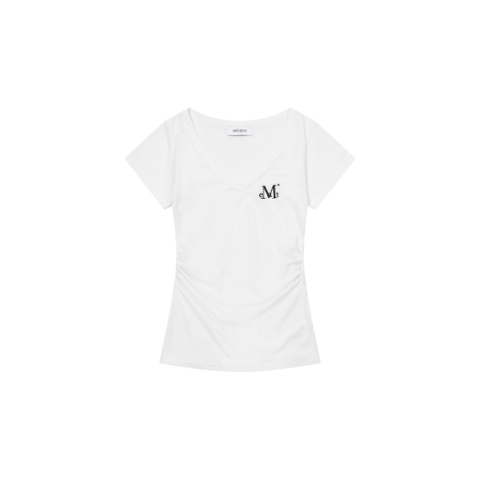 P00000WV_03 MUCENT Yati Side Shirring V-Neck Half T White
