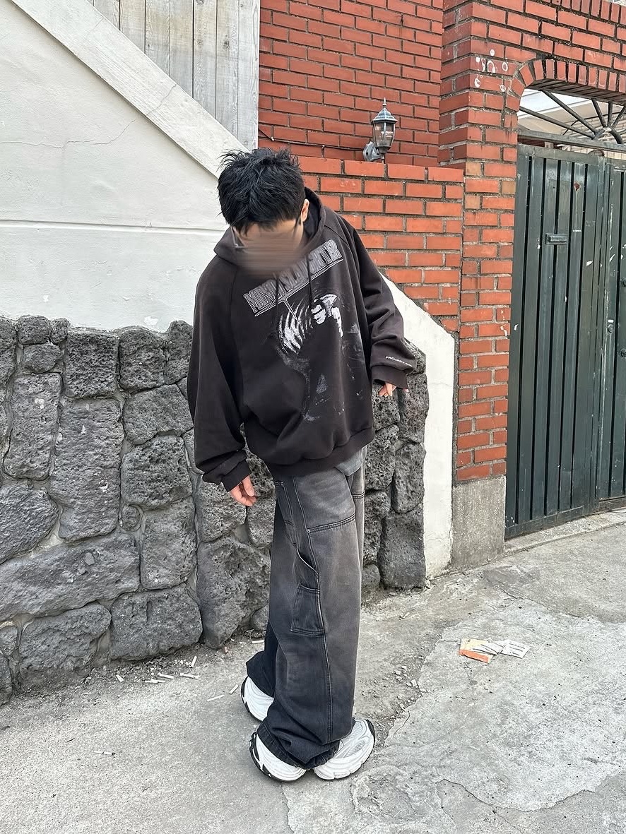 Project G/R Mind Slaughter Vintage Washeed Hoodie Black 착용 스타일 - 2