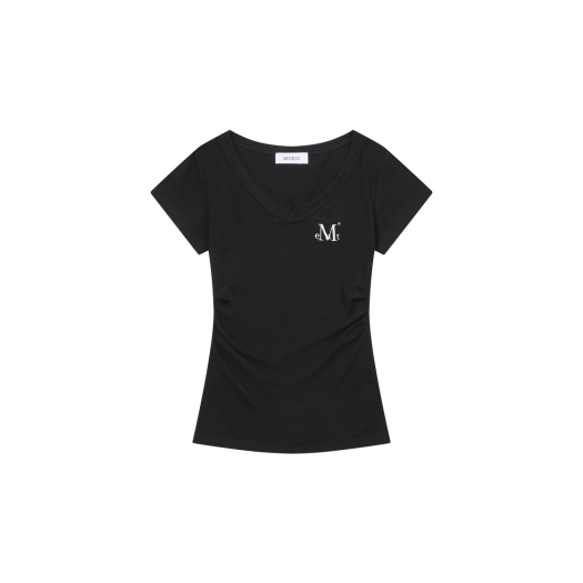 P00000WV MUCENT Yati Side Shirring V-Neck Half T Black