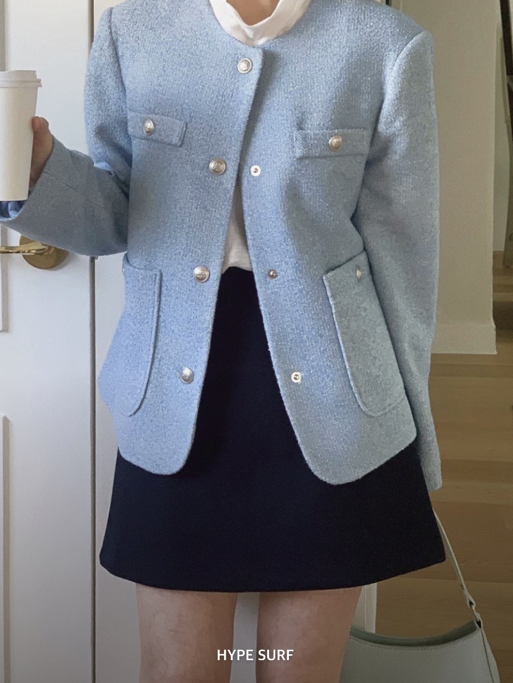 Daisy Syndrome Daisy Needle Point Knit Vest Sky Blue 착용 스타일 - 6