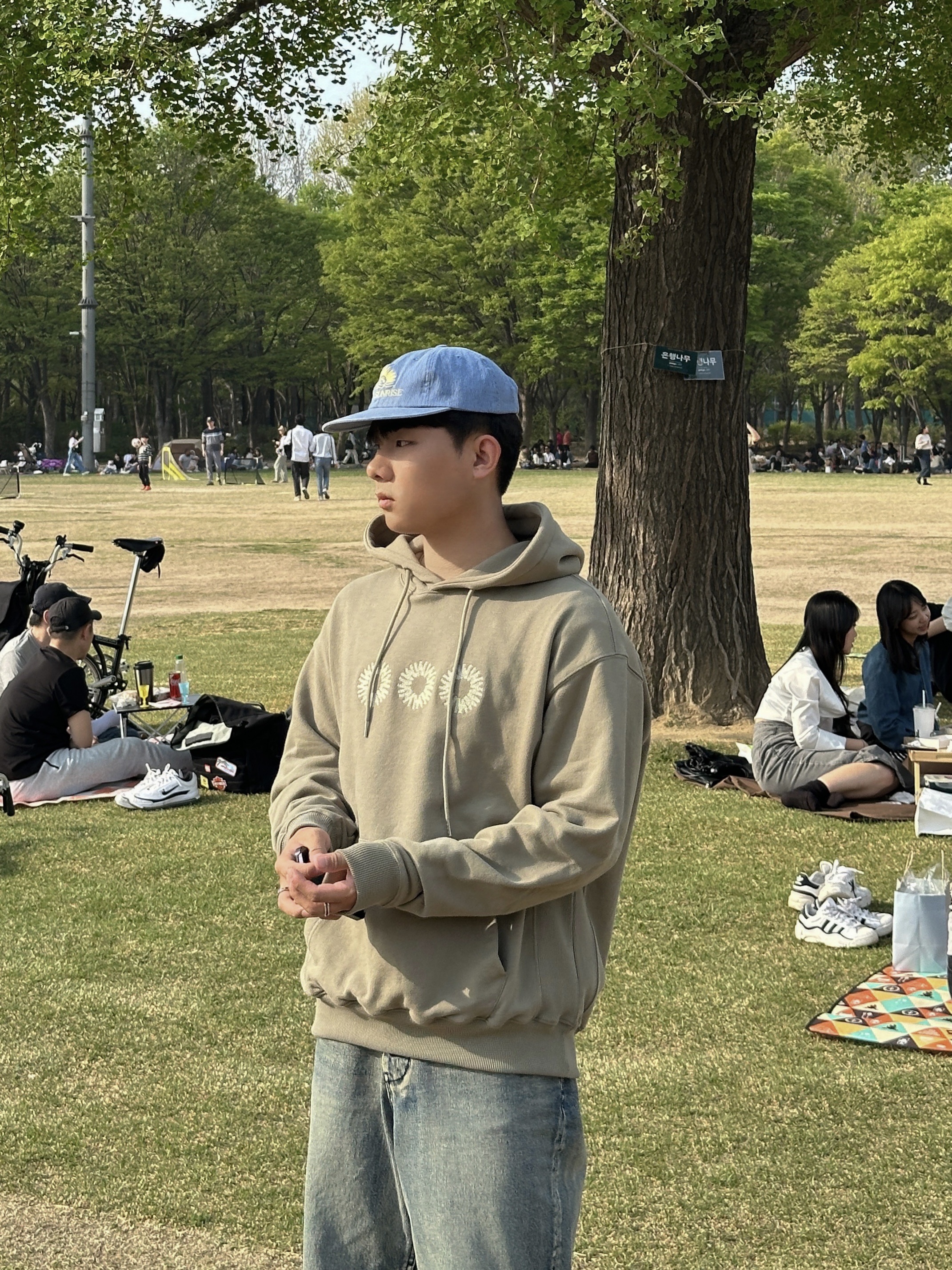 Hello Sunrise Washed OG Logo 6Panel Cap Denim Blue 착용 스타일 - 2
