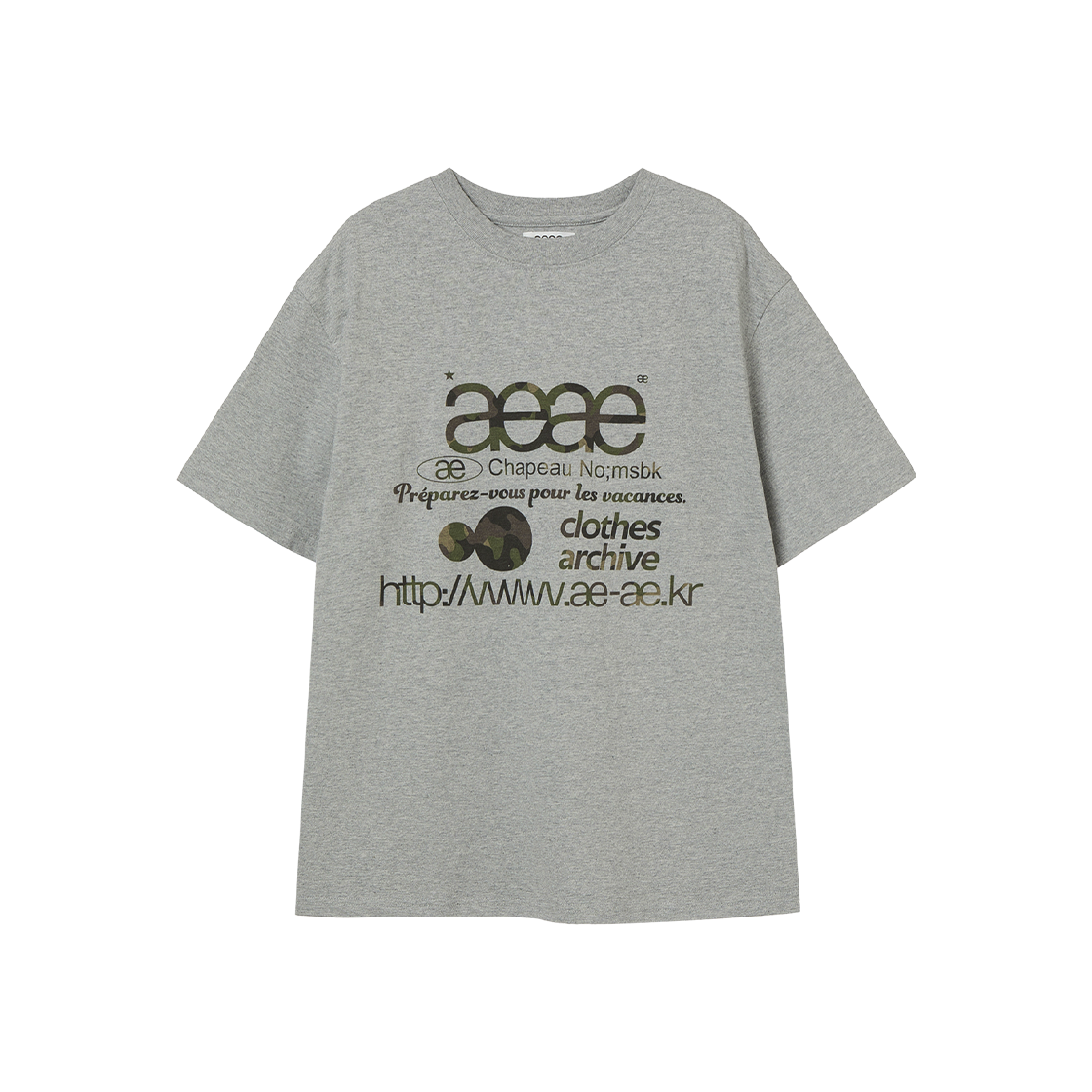 에이이에이이 웹 로고 티셔츠 멜란지 그레이 & 카모(AEAE Web Logo T-Shirts Melange Grey & Camo)