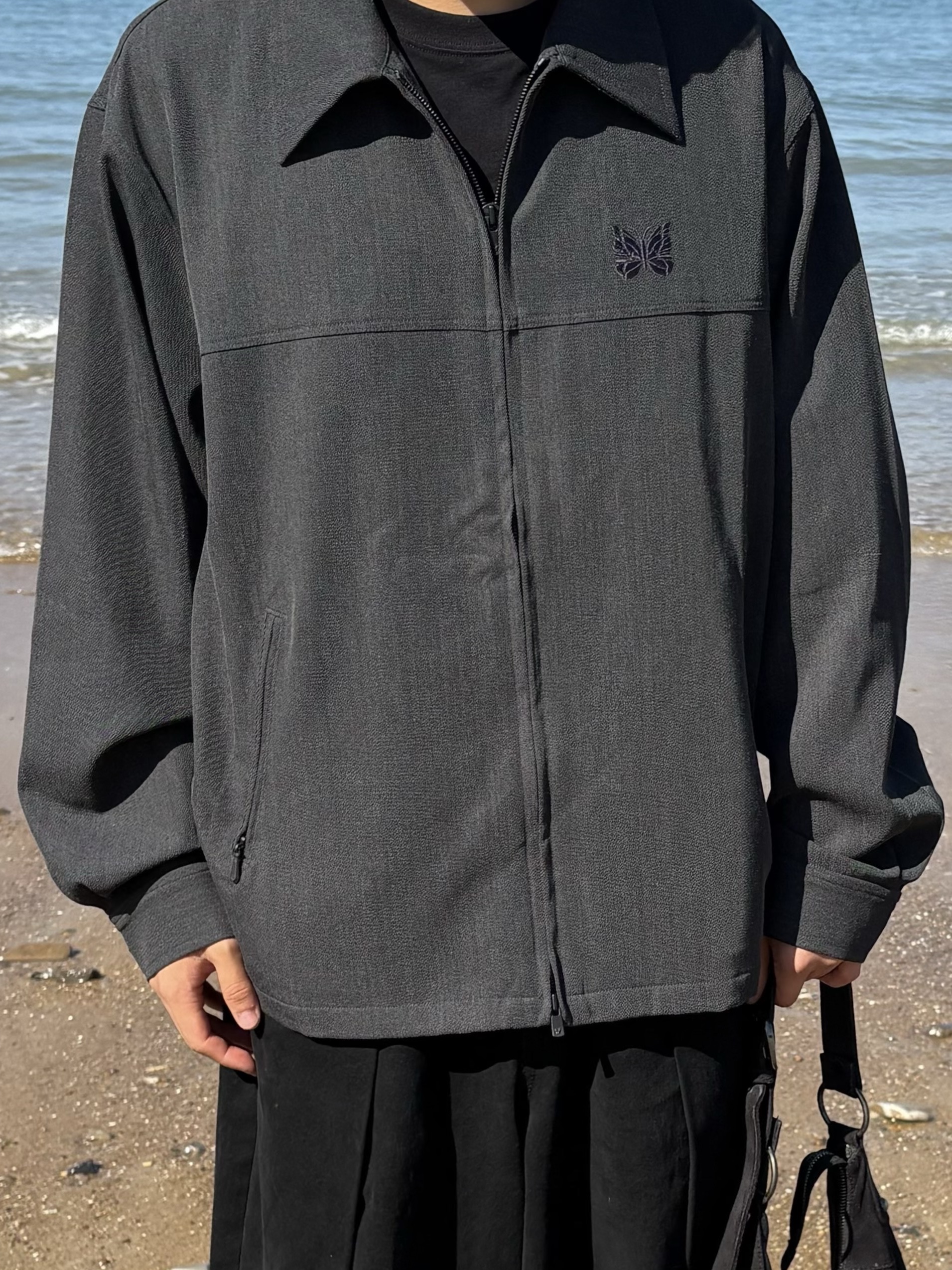 Needles PE/R/PU Cavalry Twill Sport Jacket Charcoal 착용 스타일 - 2