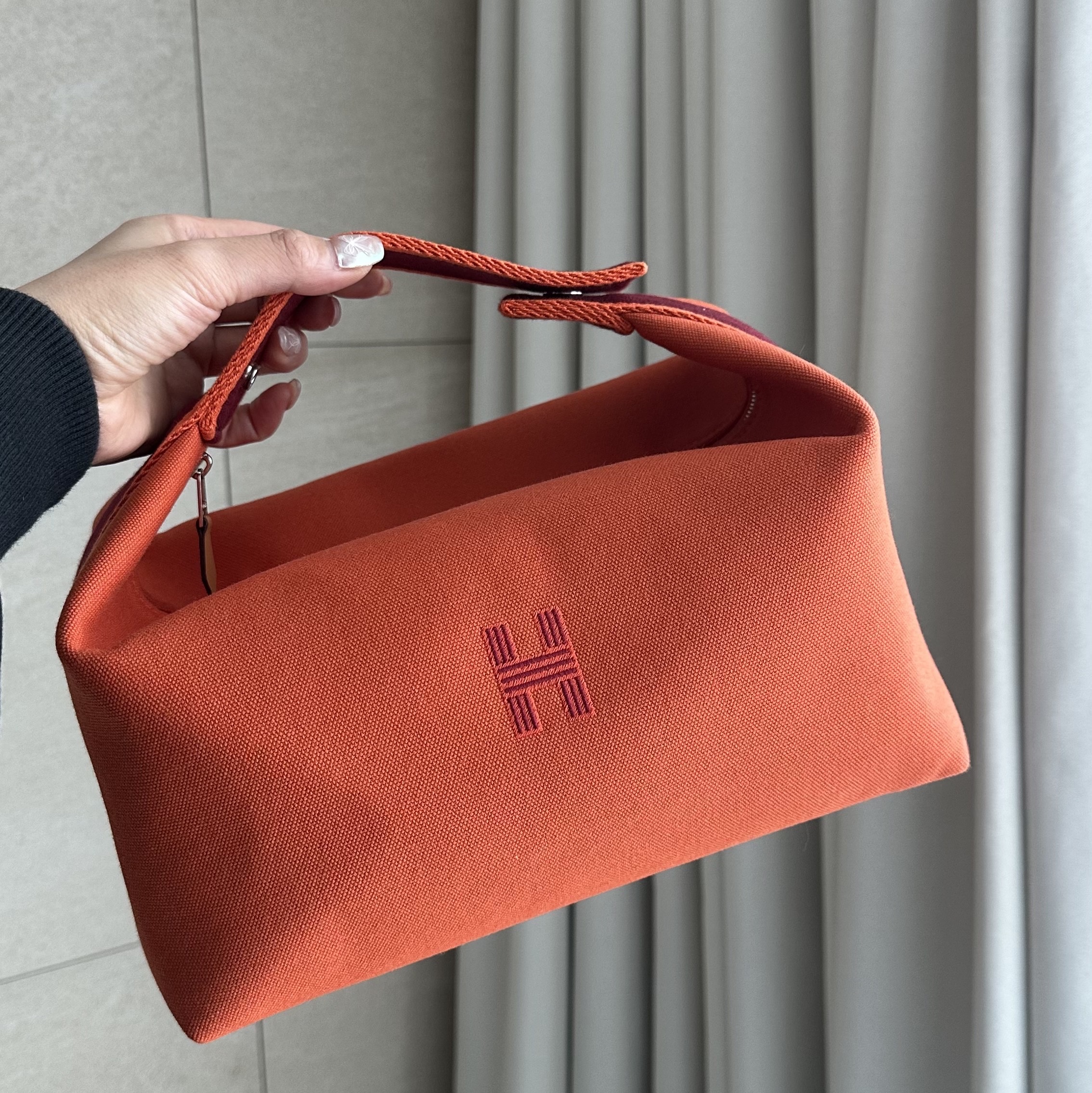 Hermes Large Bride-A-Brac Case Canvas & Orange Feu 착용 스타일