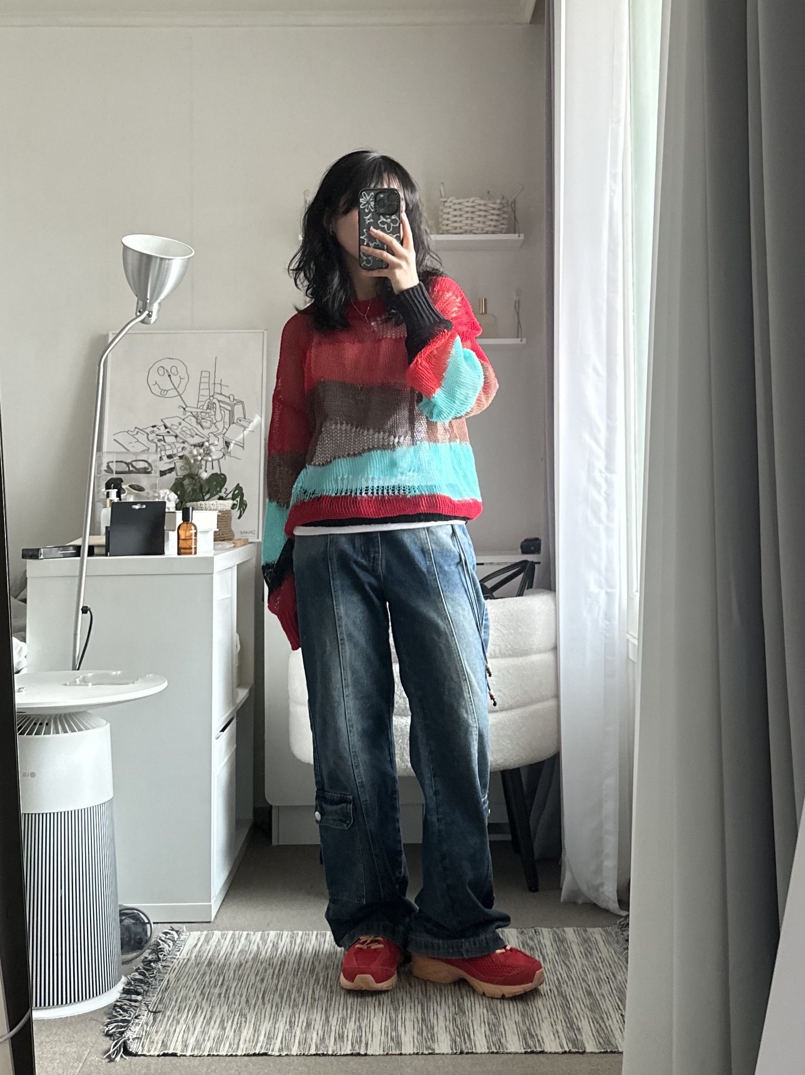 New Balance 509 Deep Red, Zara x Andersson Bell Jacquard Lace Sweater Multicolor 착용 스타일 - 1