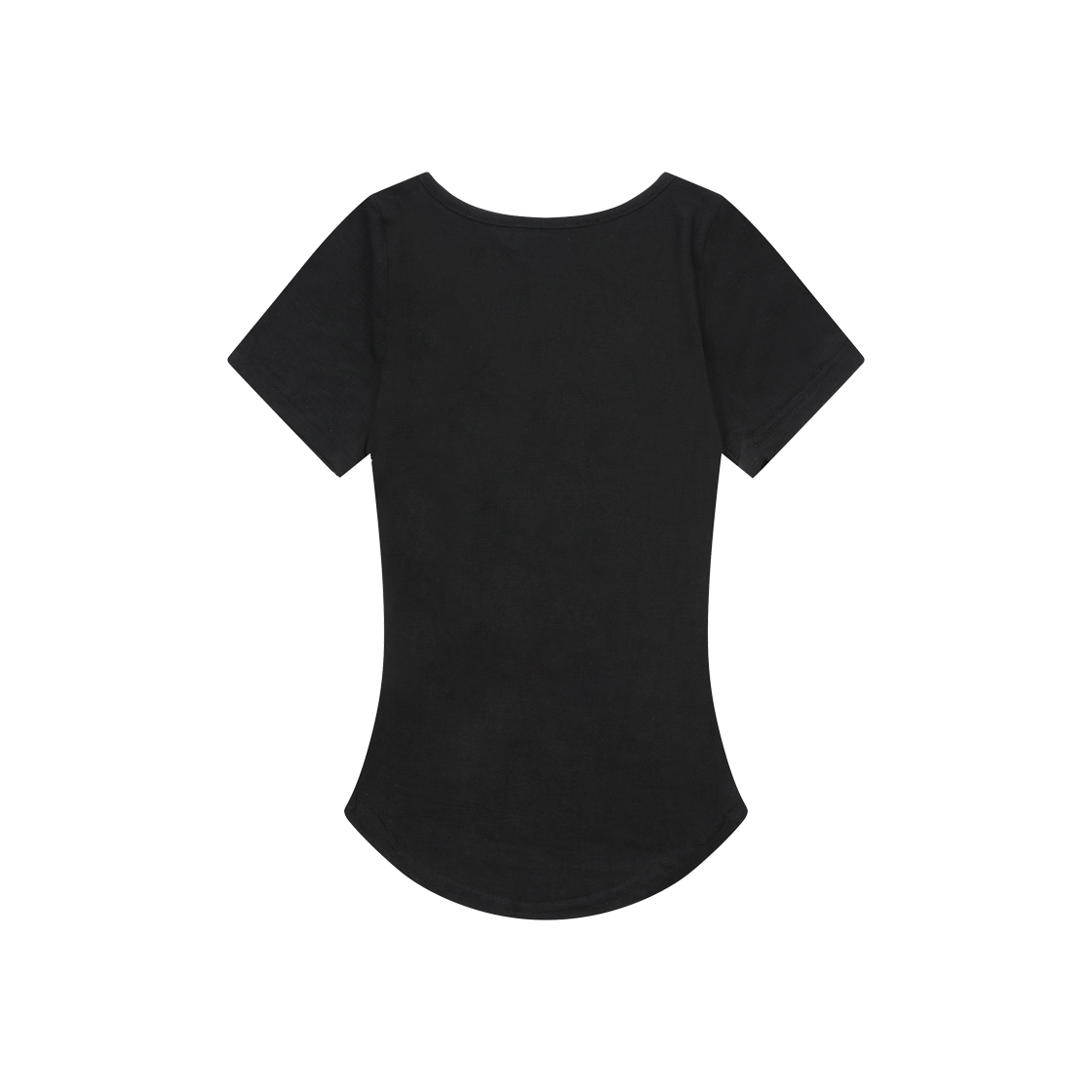 무센트 하링 시그니처 로고 스냅 버튼 유넥 굴림 크롭 반팔 티 블랙(MUCENT Haring Signature Logo Snap Button U-Neck Half T Black) - 2