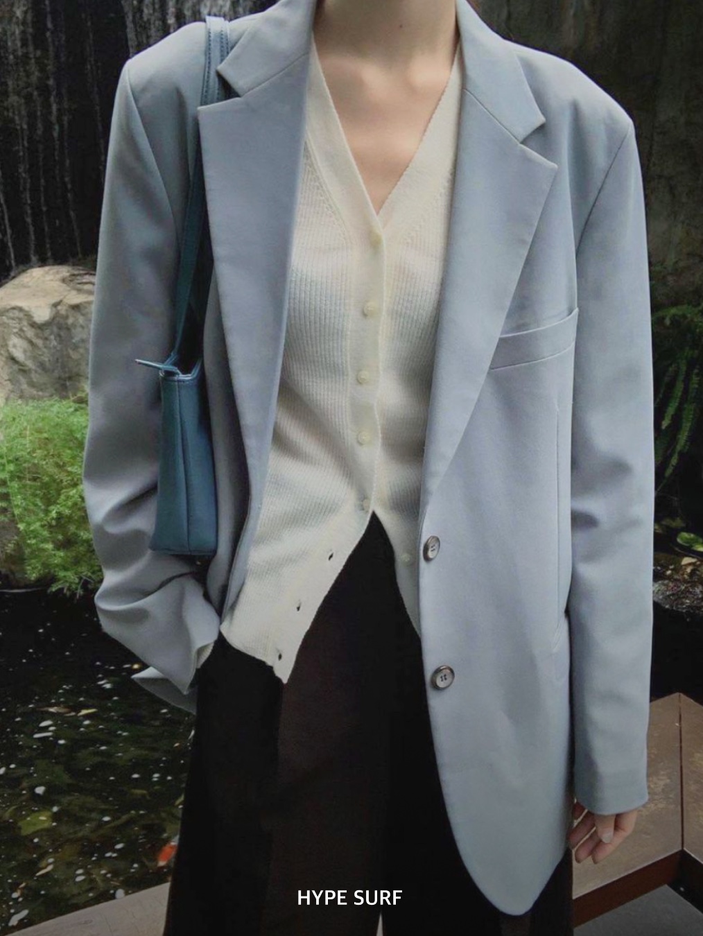 Daisy Syndrome Daisy Needle Point Knit Vest Sky Blue 착용 스타일 - 7