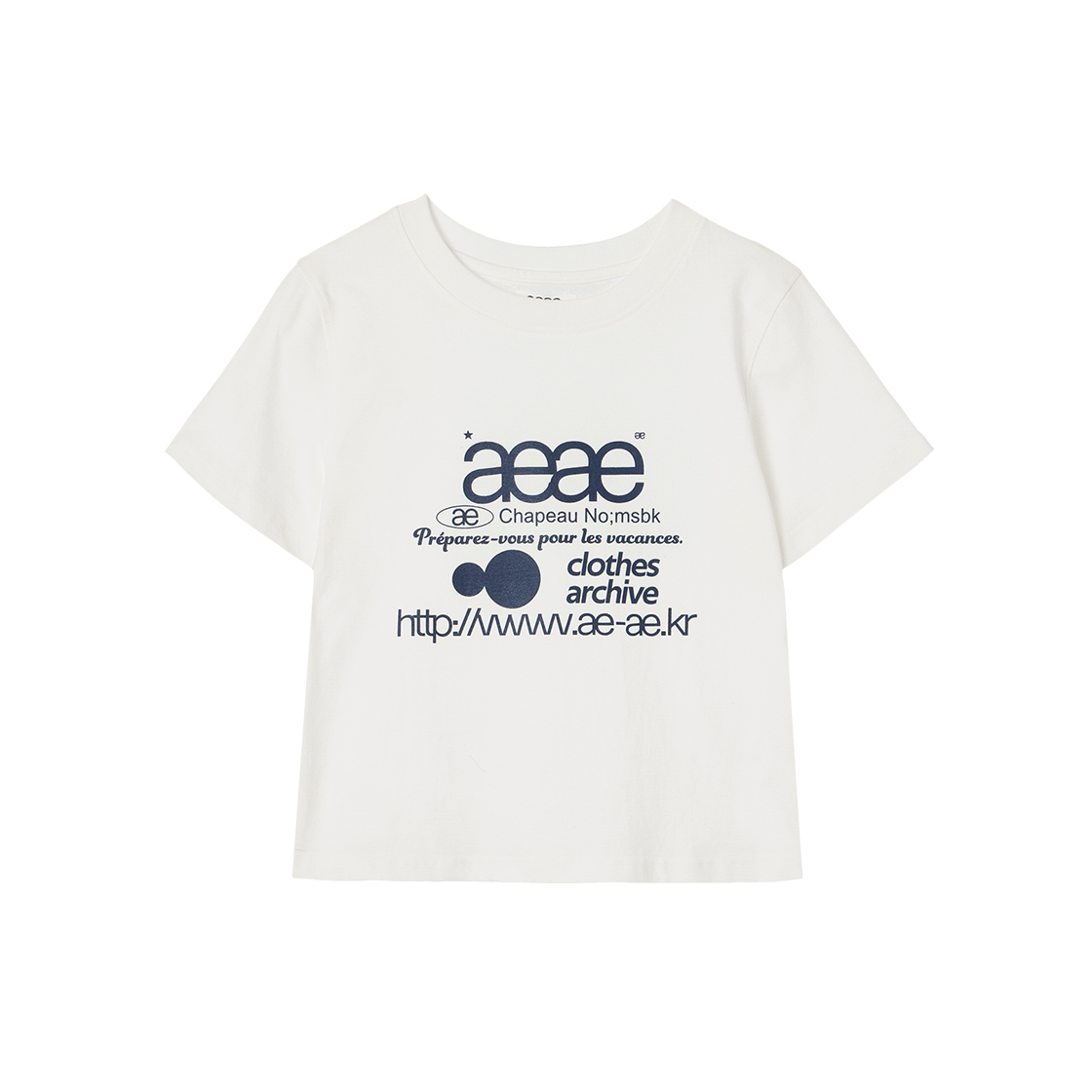 에이이에이이 웹 로고 크롭 티셔츠 화이트 & 블루