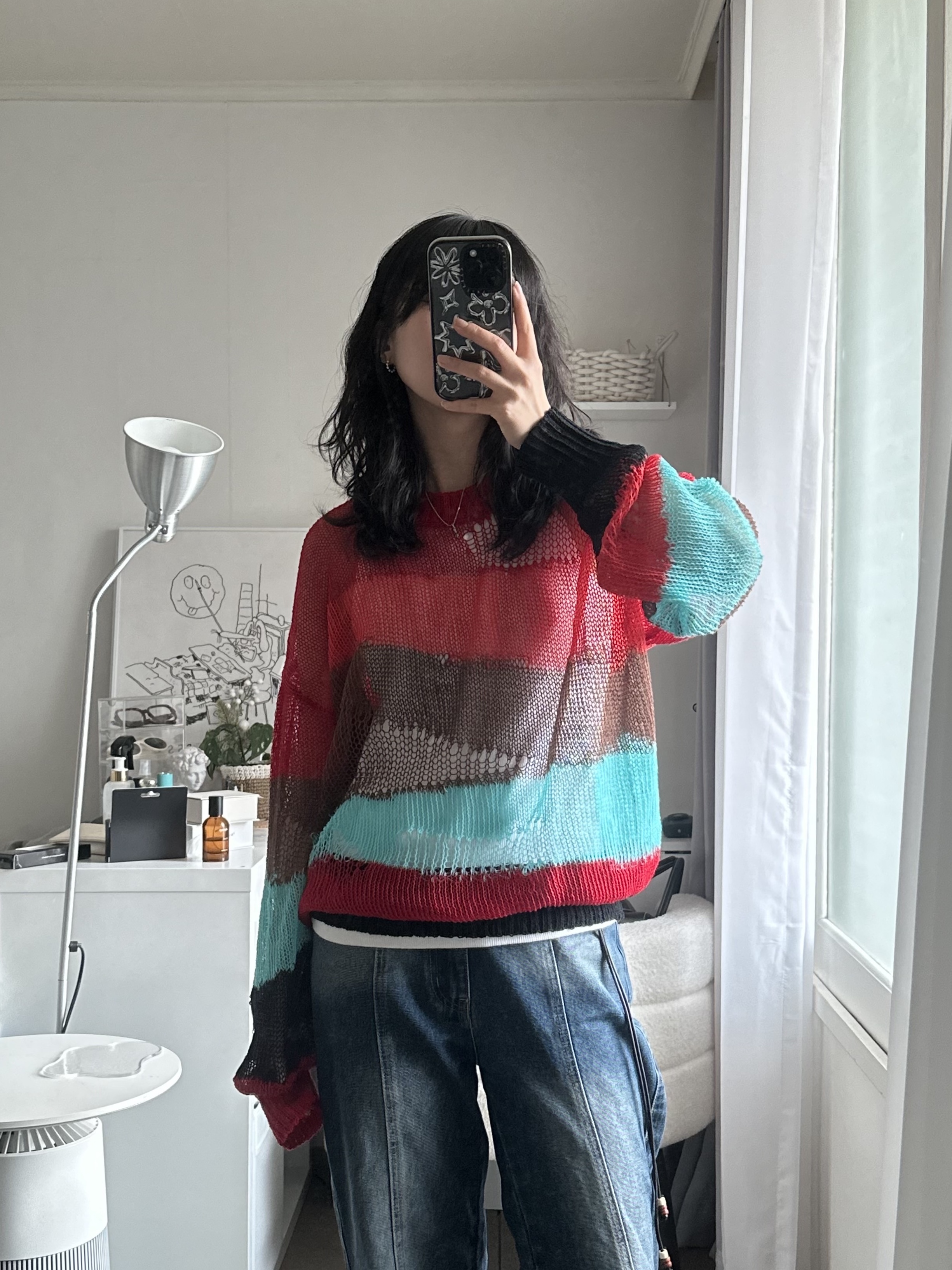 New Balance 509 Deep Red, Zara x Andersson Bell Jacquard Lace Sweater Multicolor 착용 스타일 - 2