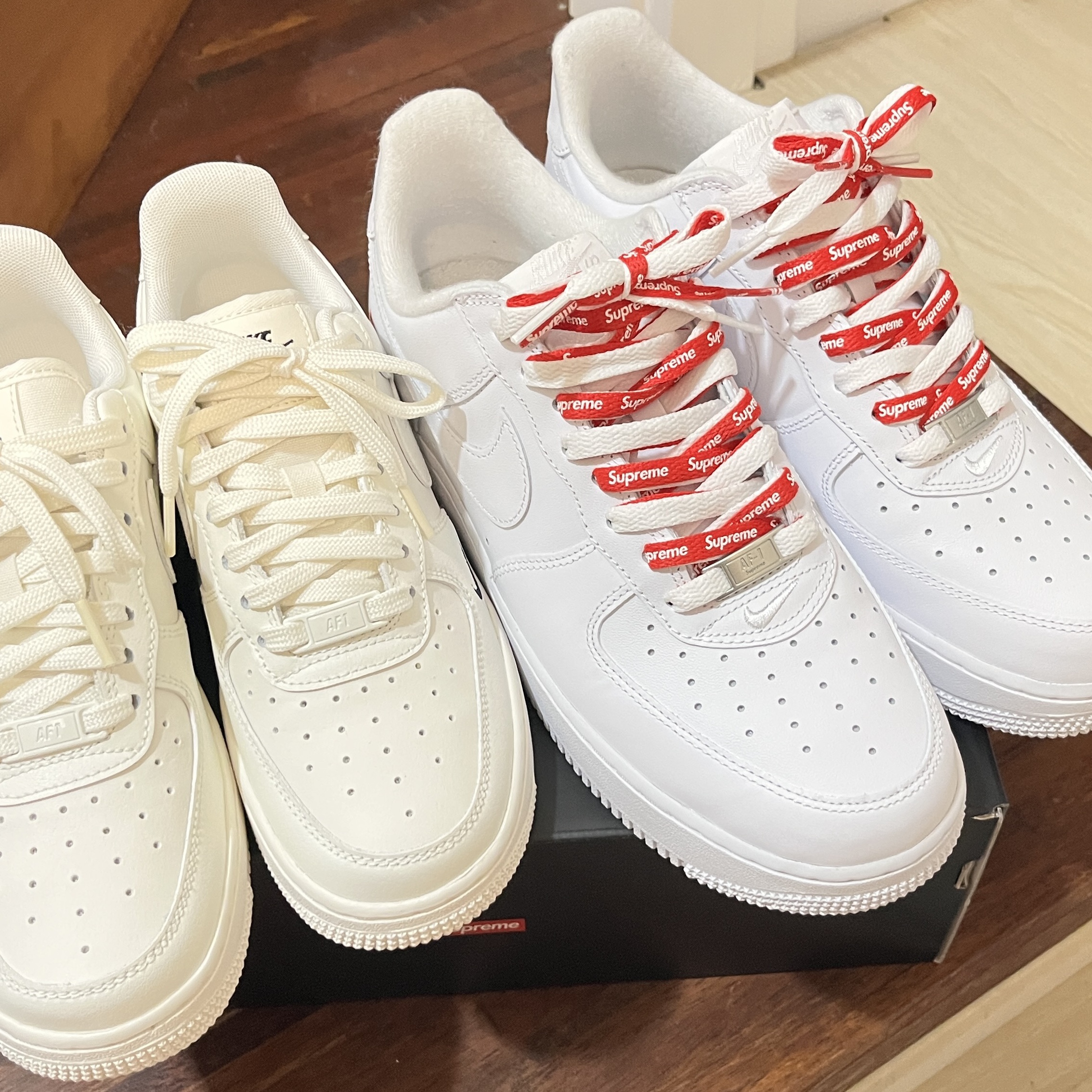Nike x Supreme Air Force 1 Low White 착용 스타일