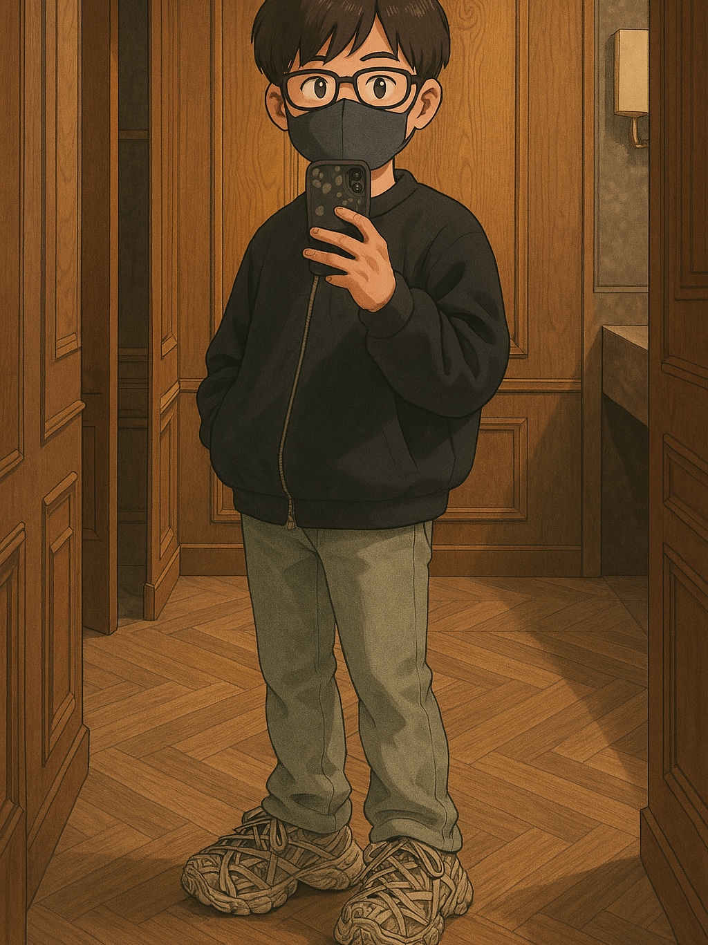 Wooyoungmi 3D Coral Back Logo Sweatshirt Black - 25SS, Wooyoungmi Straight Denim Pants Mint - 23FW 착용 스타일 - 2