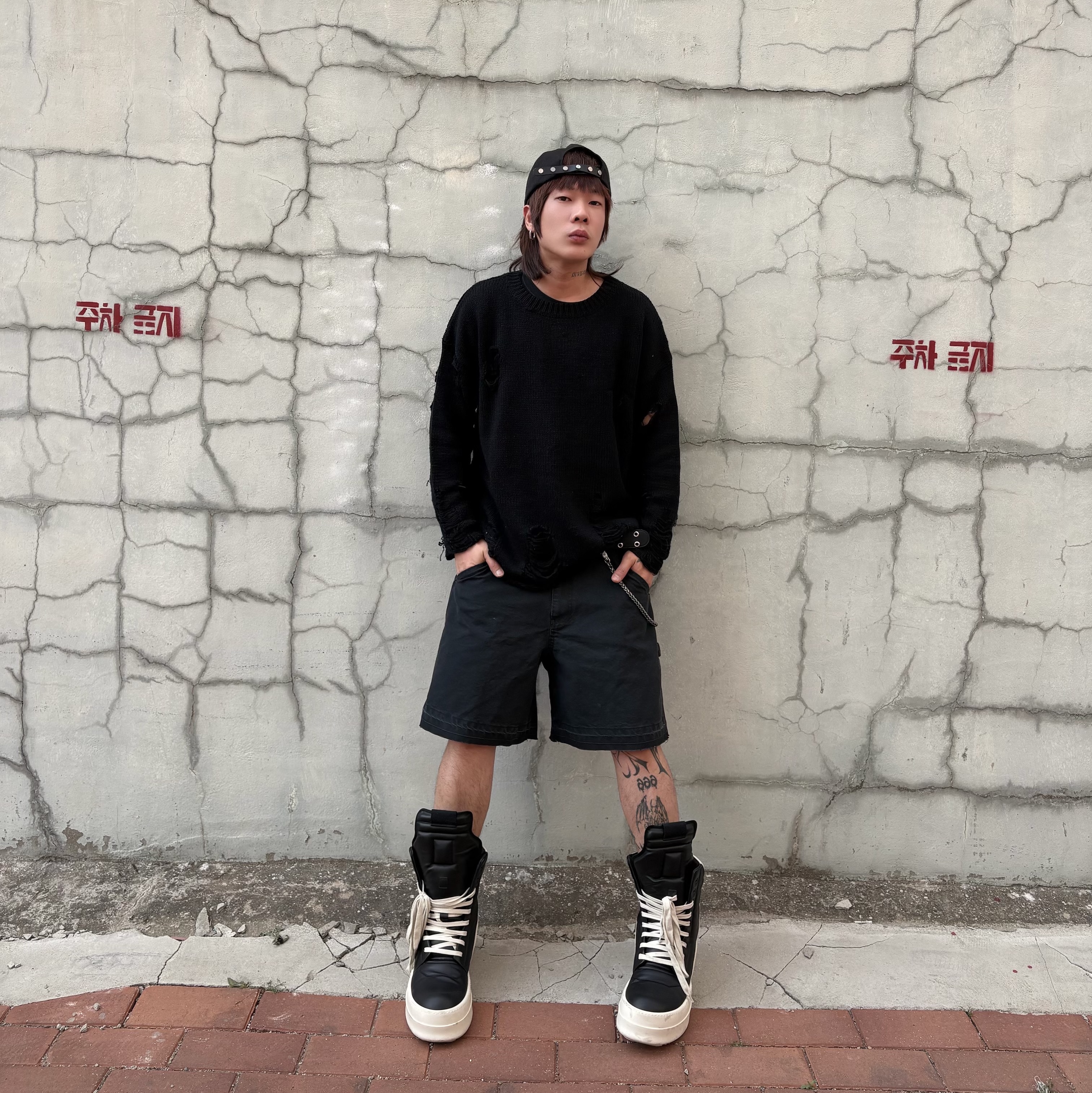 Rick Owens Mega Bumper Geobasket Black Milk 착용 스타일 - 1