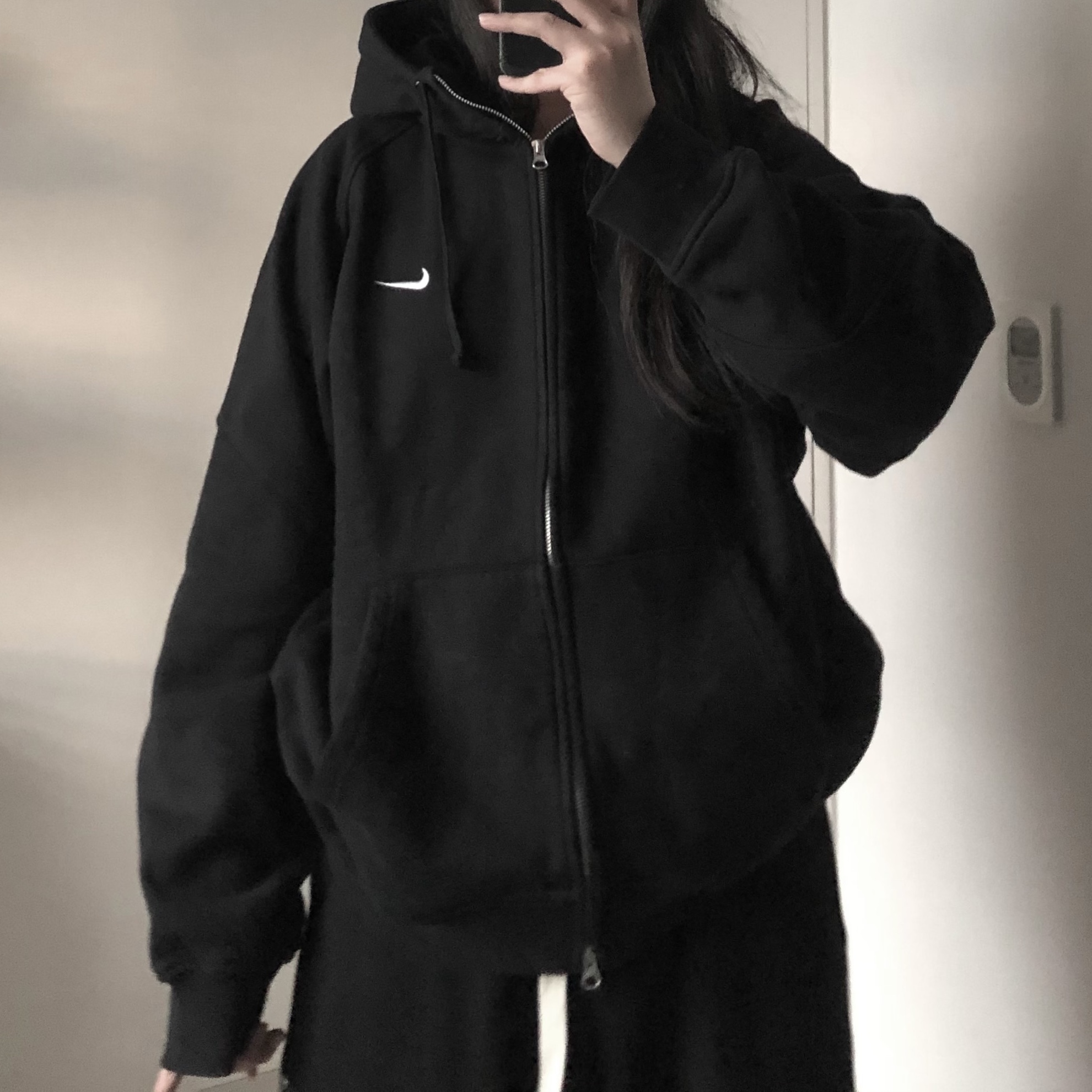 Supreme x Nike Zip Up Hooded Sweatshirt Black - 25SS 착용 스타일 - 1