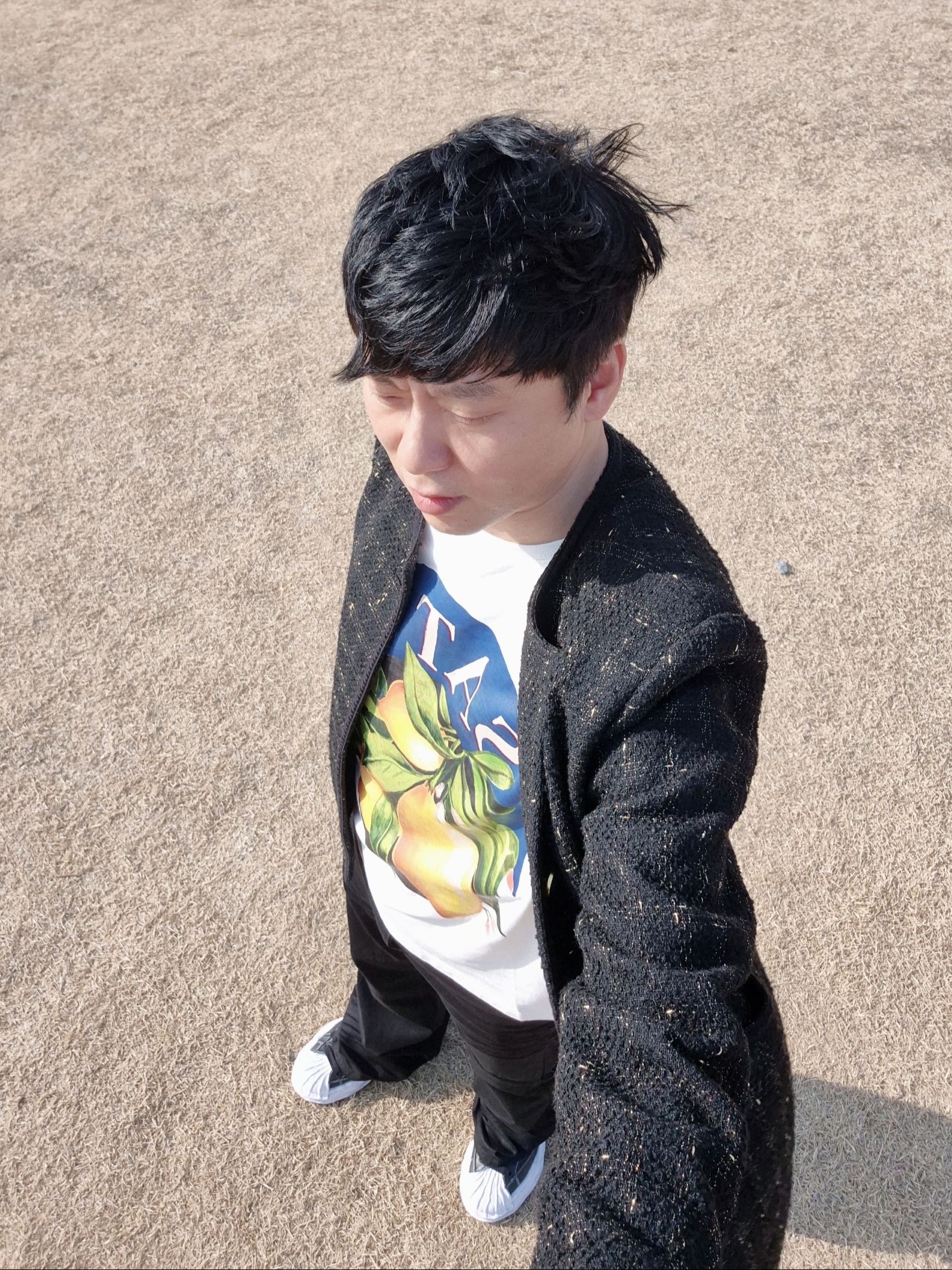Maison Mihara Yasuhiro Blakey OG Sole Leather Low-top Sneakers Black, Undermycar Mu.30 Anti Fxxking Logo Play Stretch Flare Black Jeans 착용 스타일 - 4