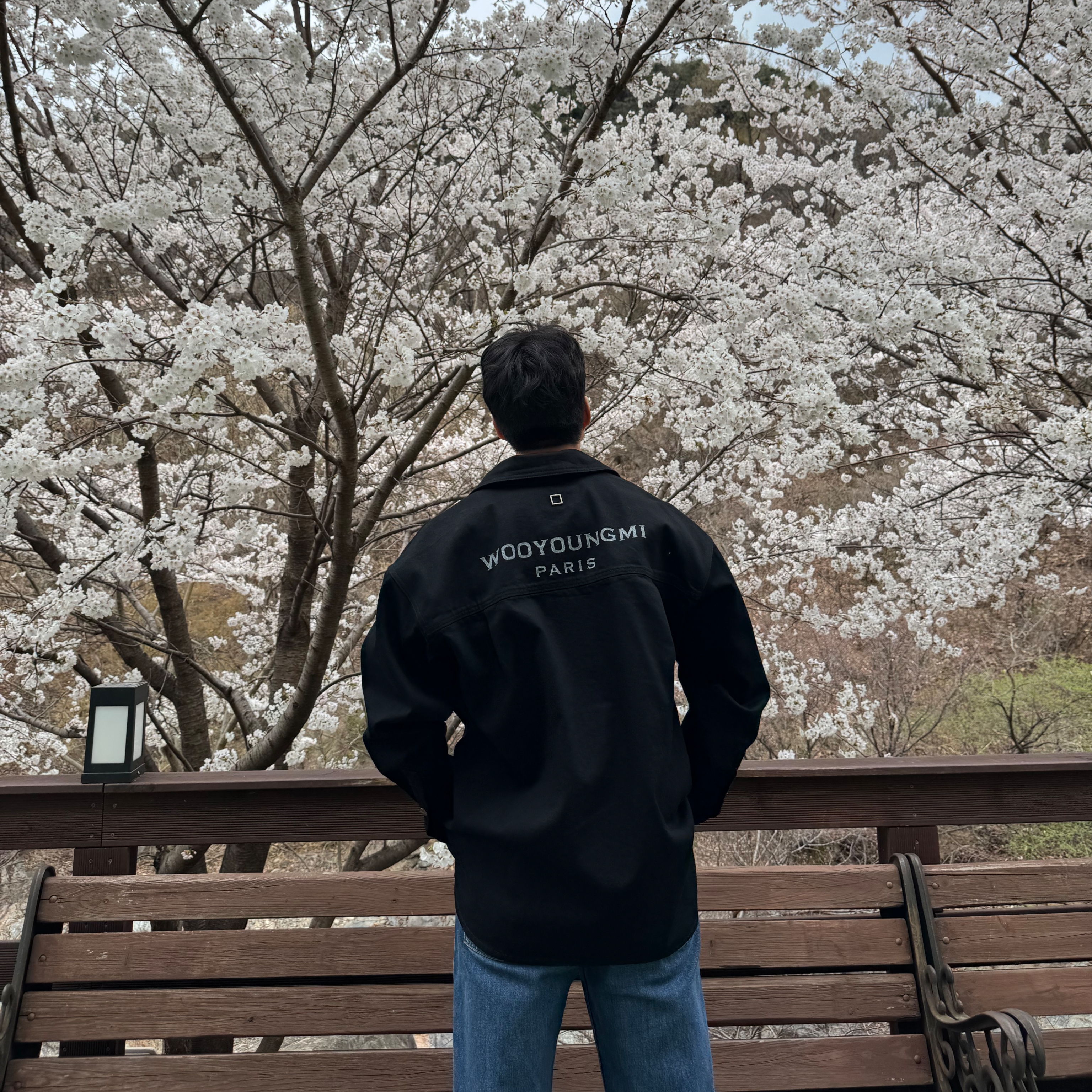 Wooyoungmi Back Logo Denim Shirt Black - 24SS 착용 스타일