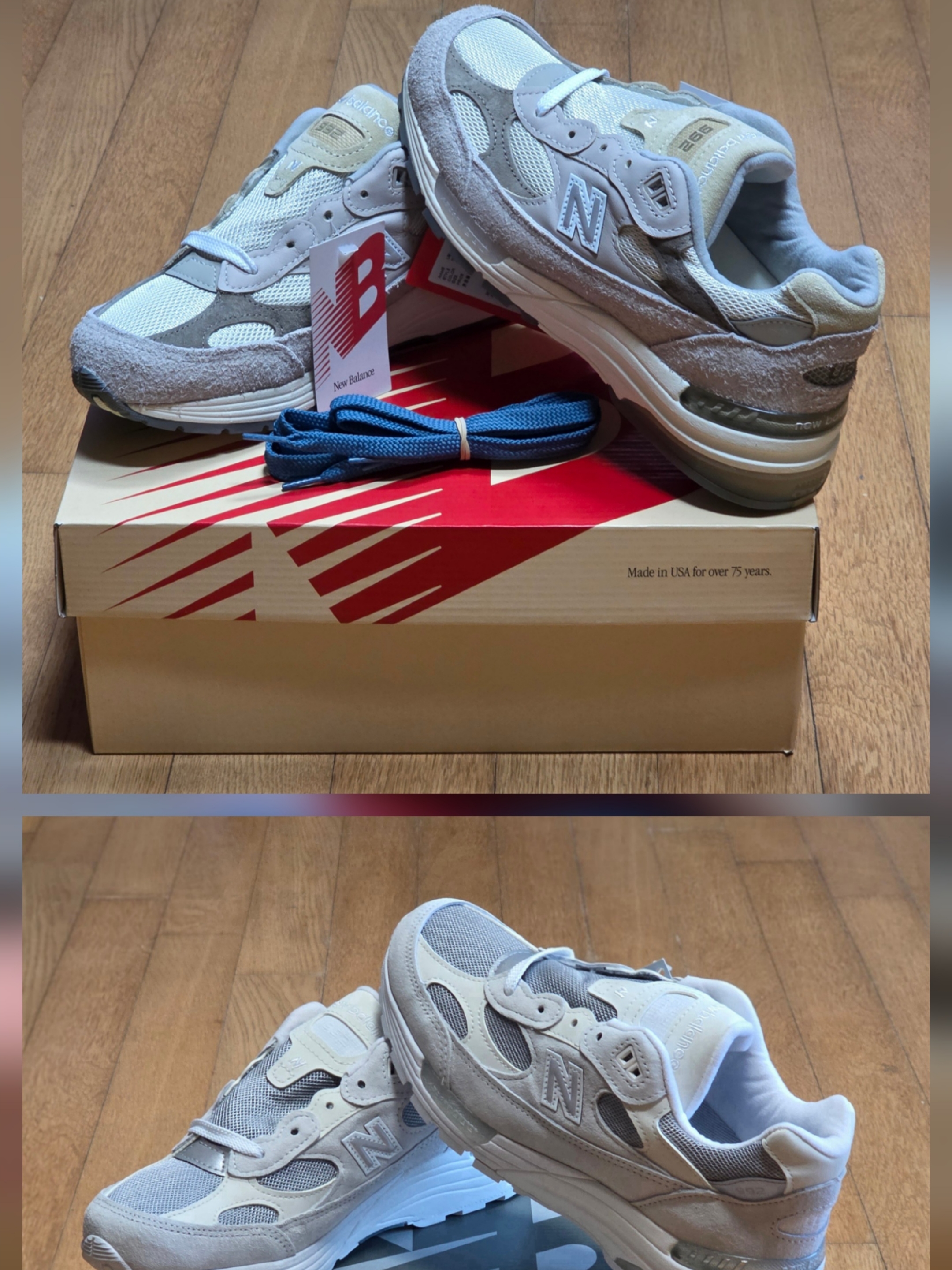New Balance 992 Made in USA Moonrock Mushroom, New Balance 992 Made in USA Core White Reflection 착용 스타일