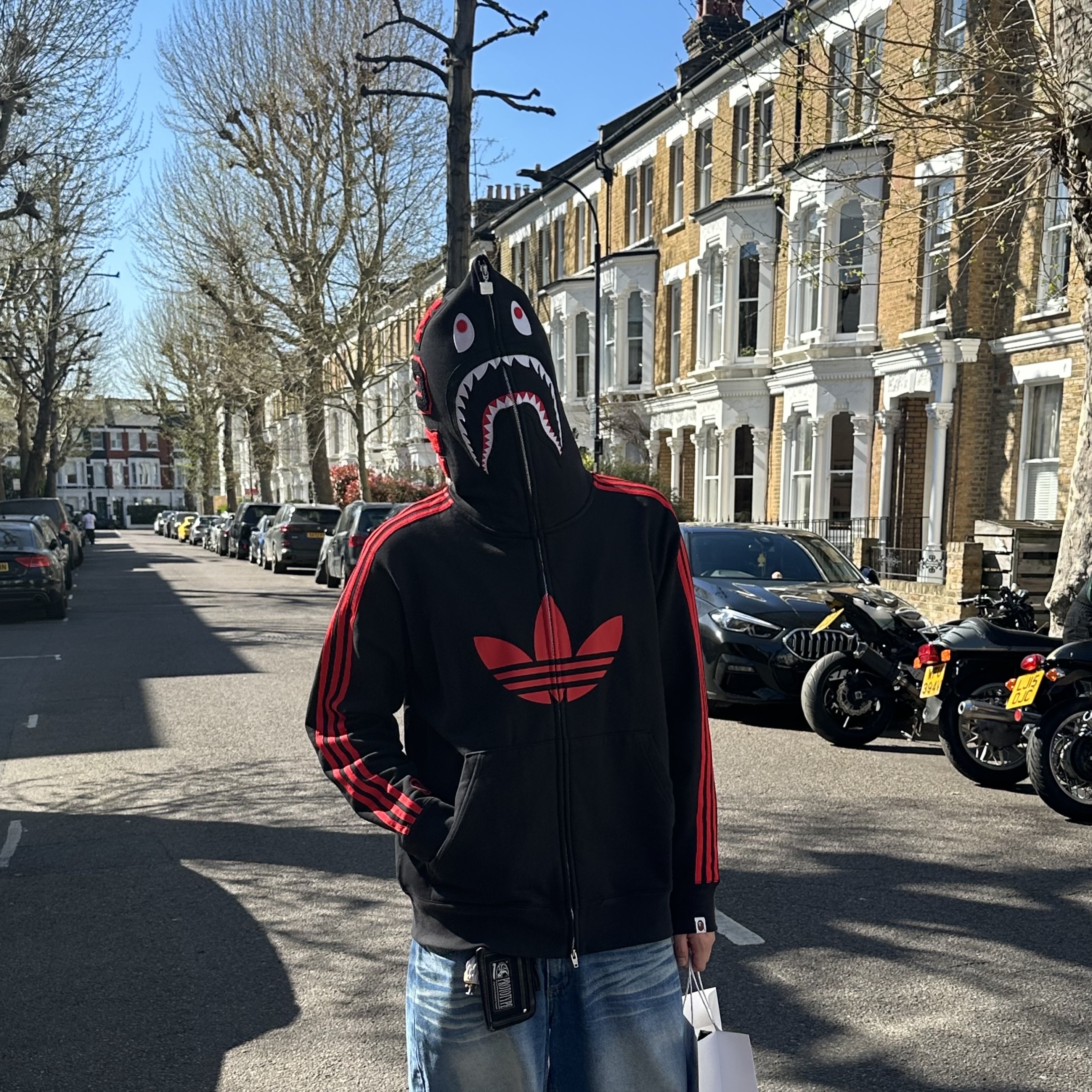 Adidas x BAPE Ultimate Shark Hoodie Black - US Sizing, Adidas x BAPE Ultimate Shark Hoodie Black - KR Sizing 착용 스타일