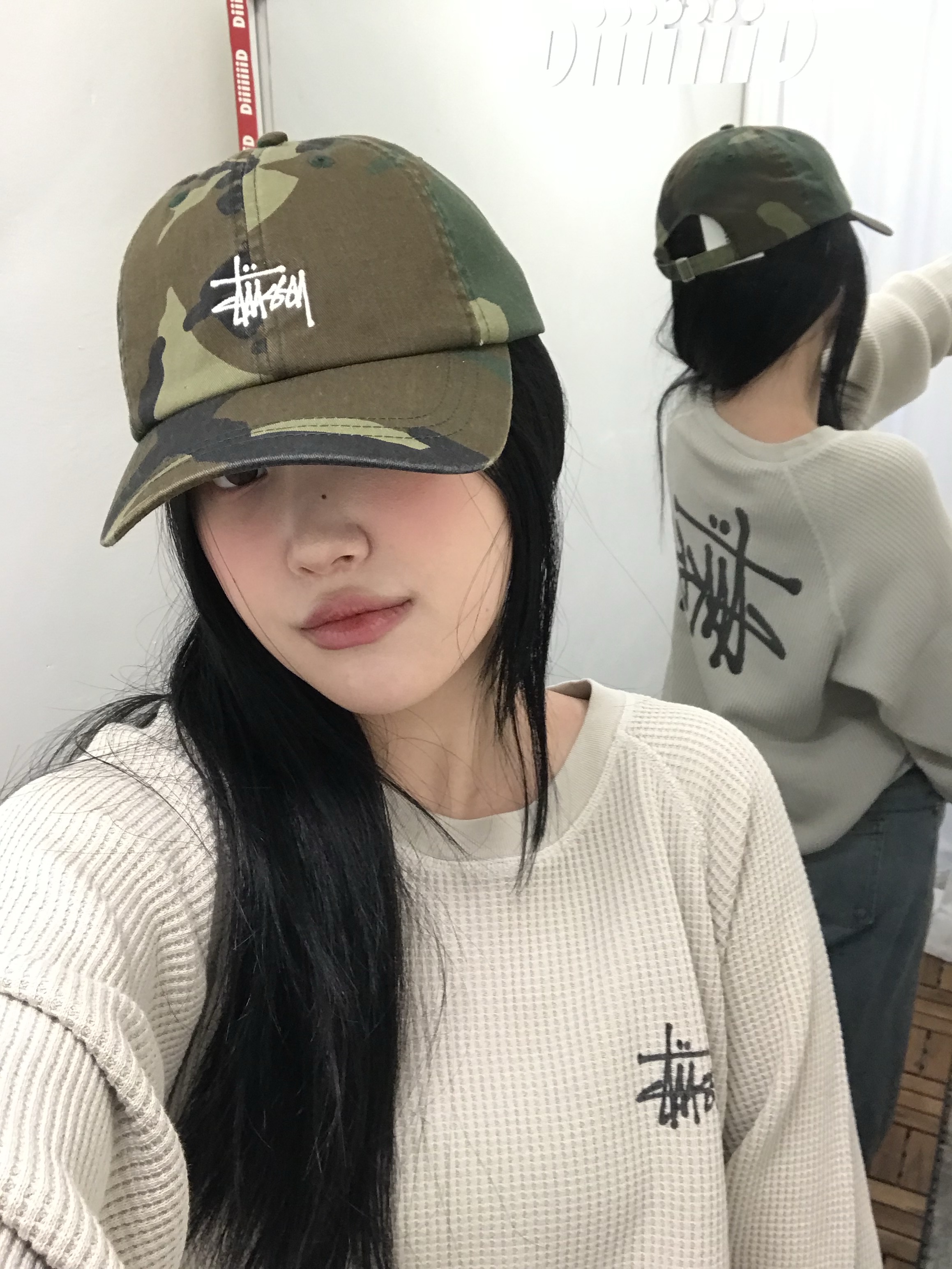스투시 로우 프로파일 베이직 워시드 스트랩백 우드랜드 카모 착용 스타일 - 1