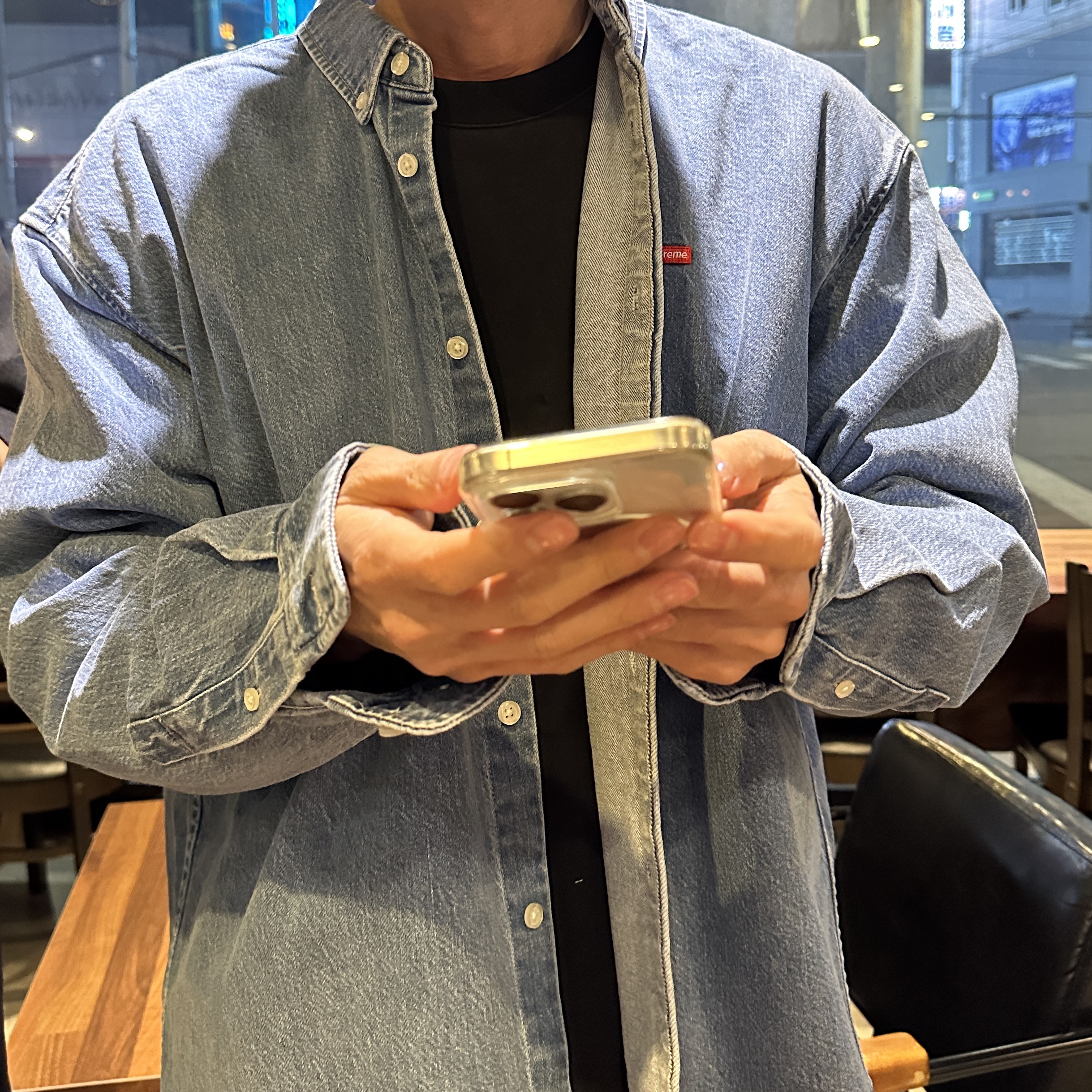 Supreme Small Box Denim Shirt Washed Indigo - 25SS 착용 스타일