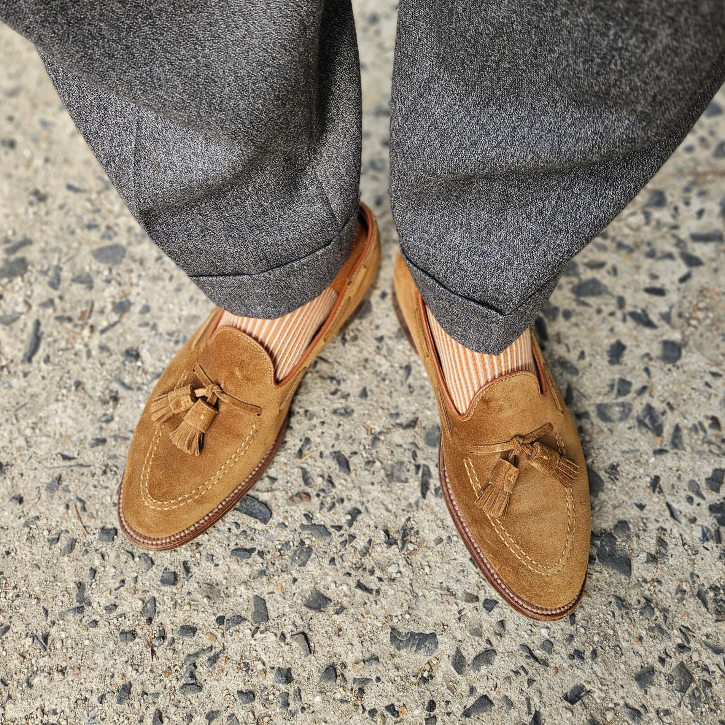 Alden 6243 Suede Unlined Flex Penny Loafer Snuff - D, Engineered Garments Ripstop Bedford Jacket Olive 착용 스타일 - 5