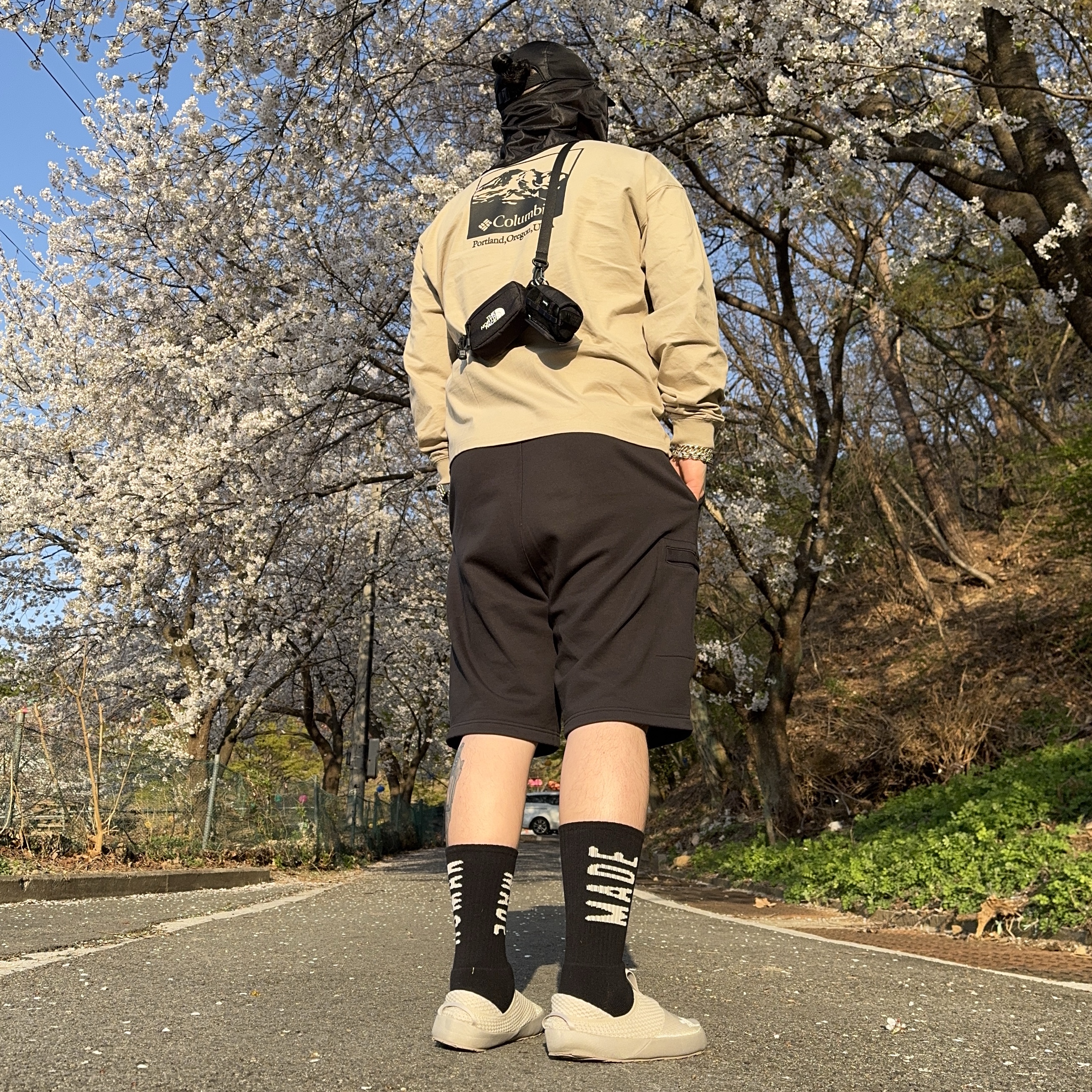 Supreme Mesh Sunshield Camp Cap Black - 24SS, Human Made HM Logo Socks Black 착용 스타일